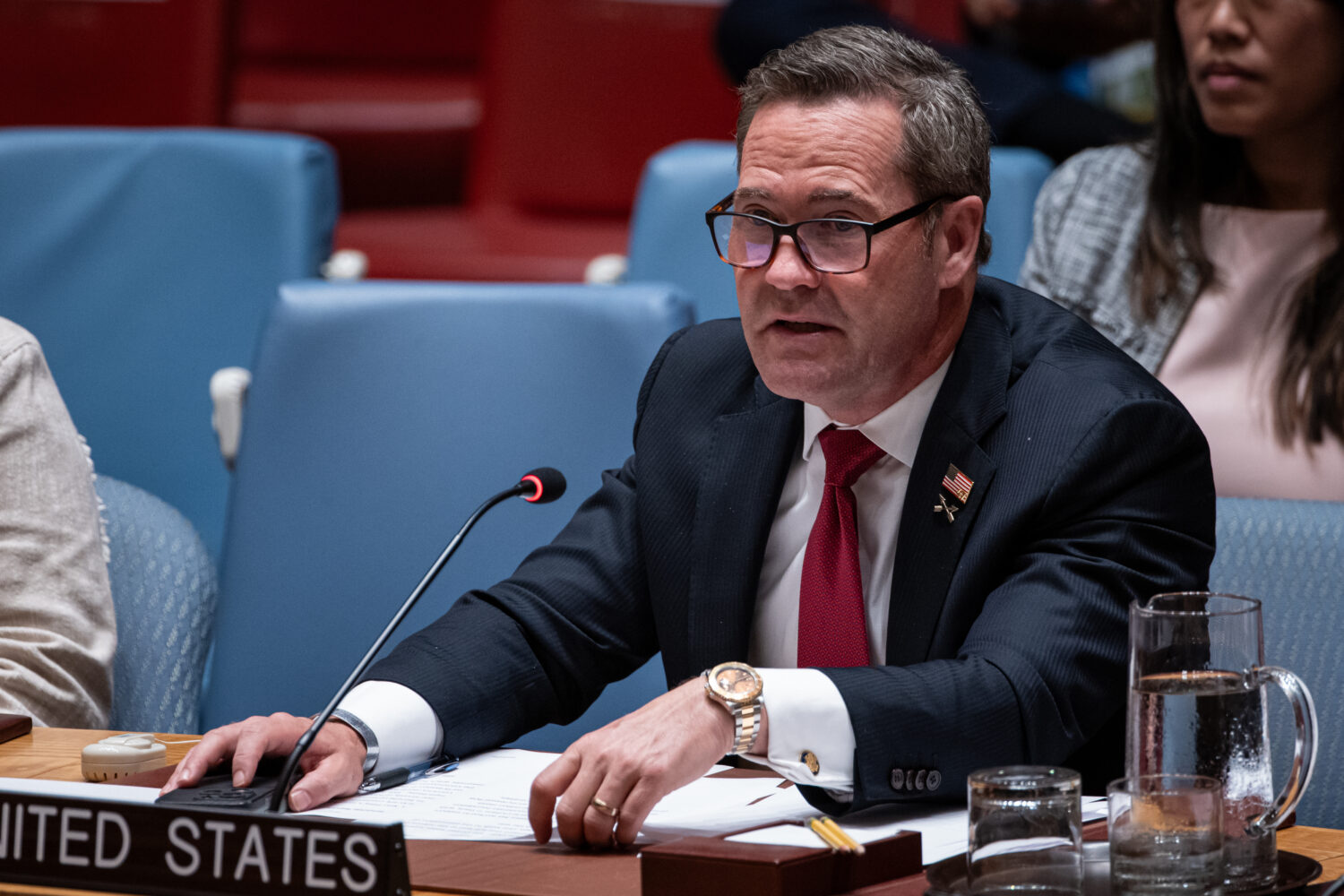 U.S. Ambassador to the U.N. Mike Waltz addresses the High-Level Security Council on Palestinians an...