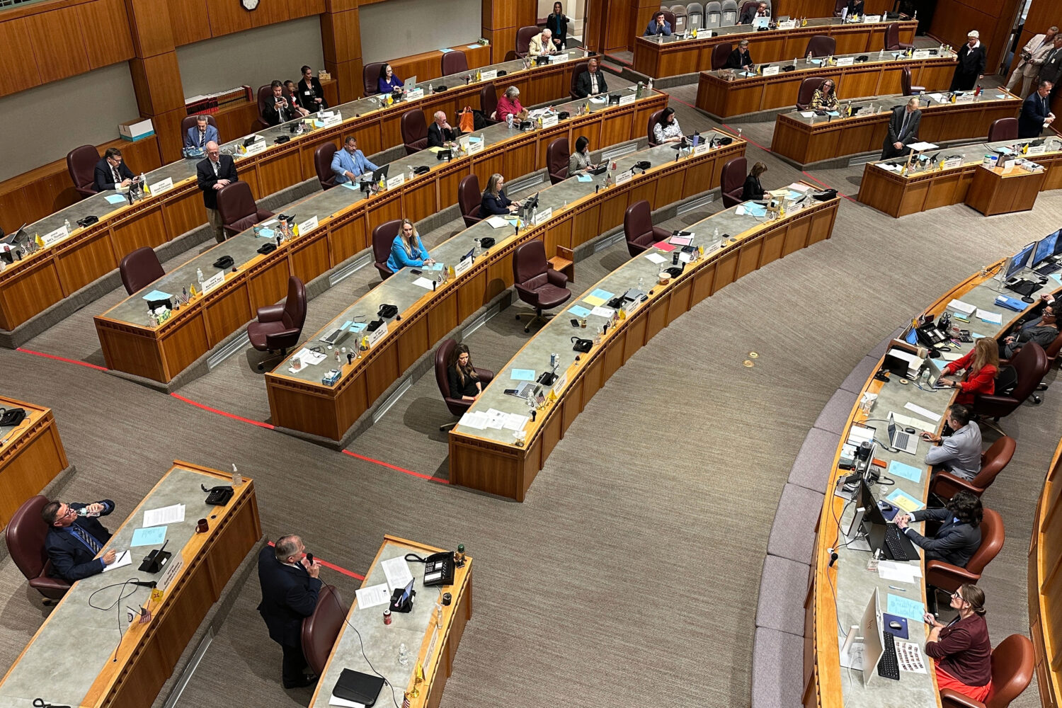 New Mexico Republican state Senate Minority Leader Bill Sharer of Farmington, N.M., speaks at the o...
