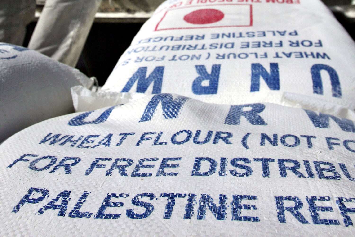 FILE - Sacks of flour are unloaded from a truck as residents receive their monthly food supplies fr...