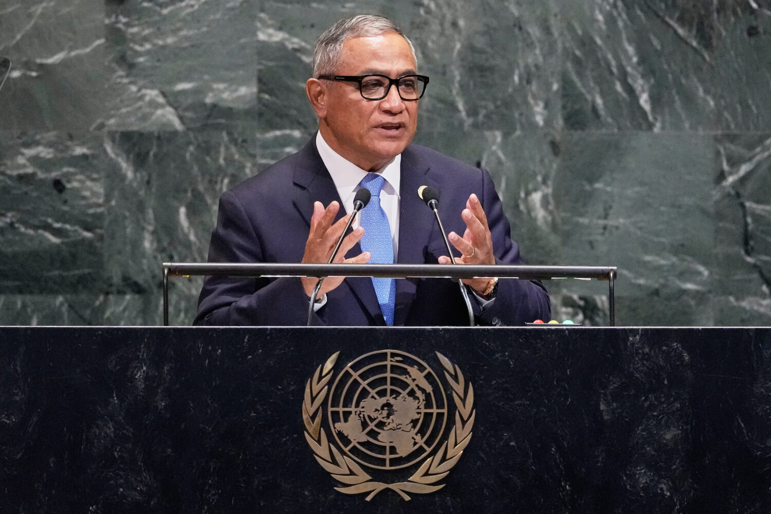 Belize Prime Minister John Briceno addresses the 80th session of the United Nations General Assembl...