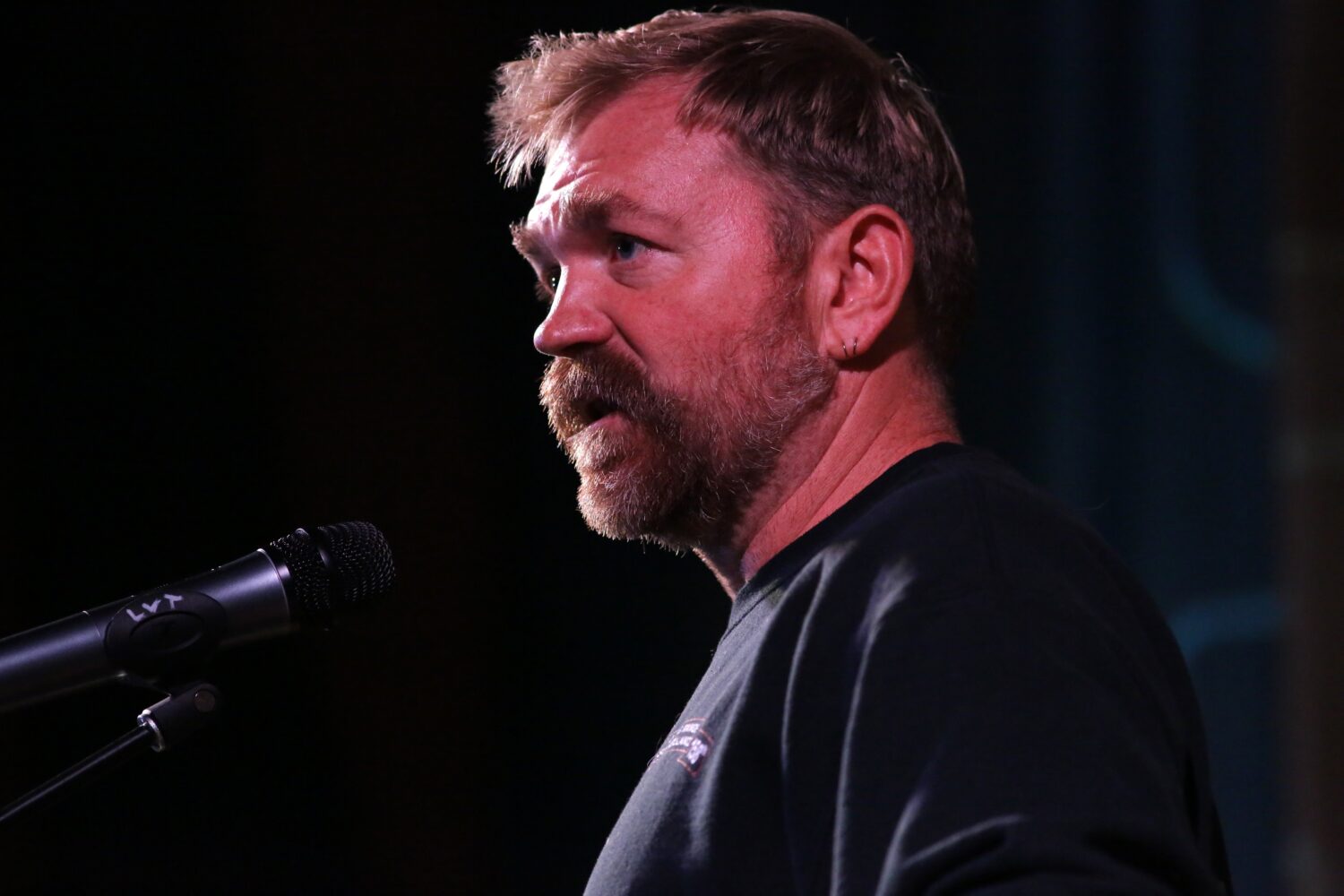 Democratic Maine Senate candidate Graham Platner speaks at a town hall in Ogunquit, Maine, Wednesda...