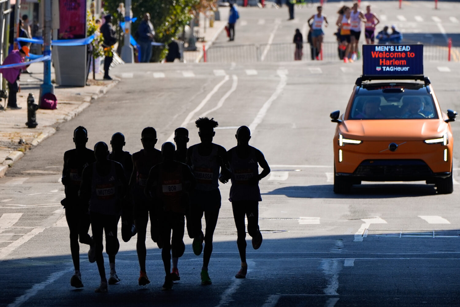 Runners in the men's elite division pass through the Bronx borough during the New York City Maratho...