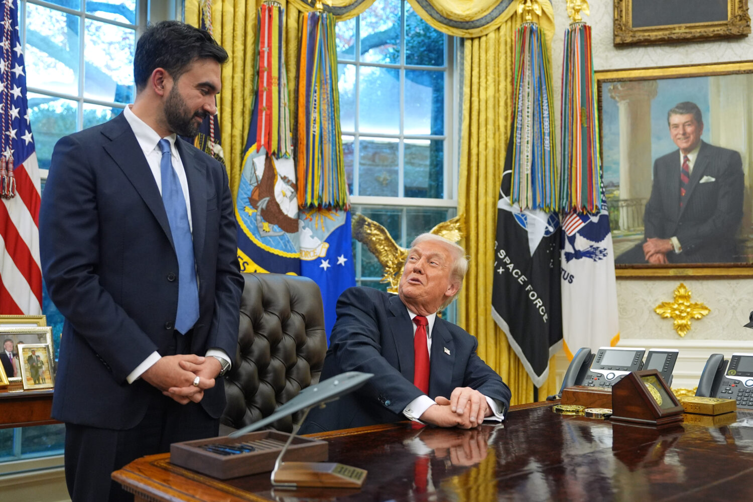 President Donald Trump and New York City Mayor-elect Zohran Mamdani after their meeting in the Oval...