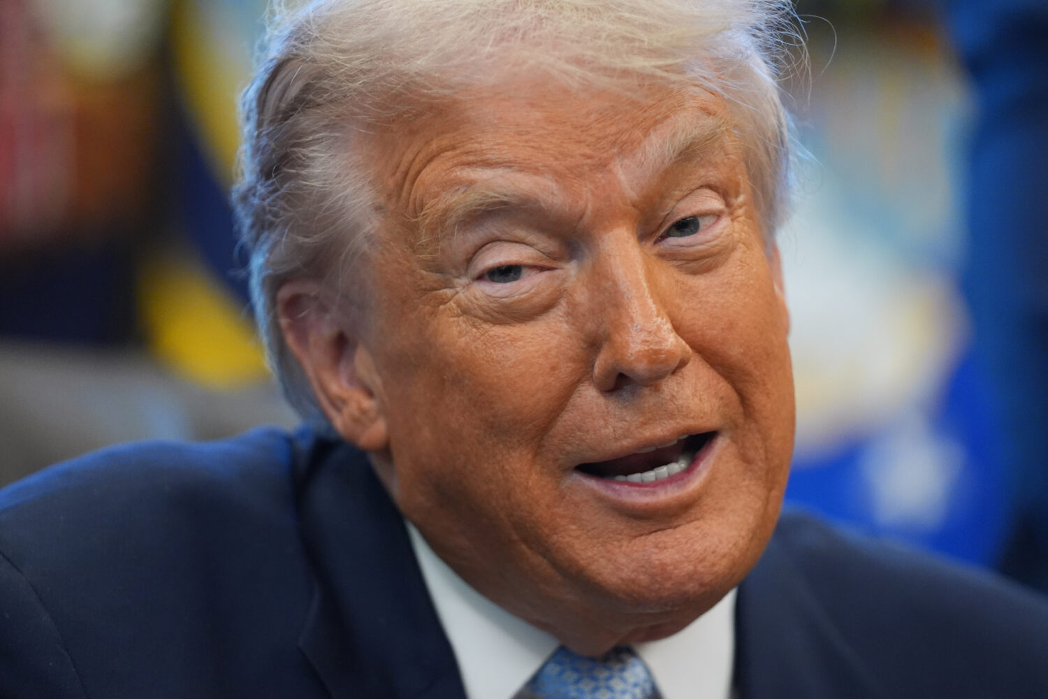 President Donald Trump speaks during a meeting with the White House task force on the 2026 FIFA Wor...