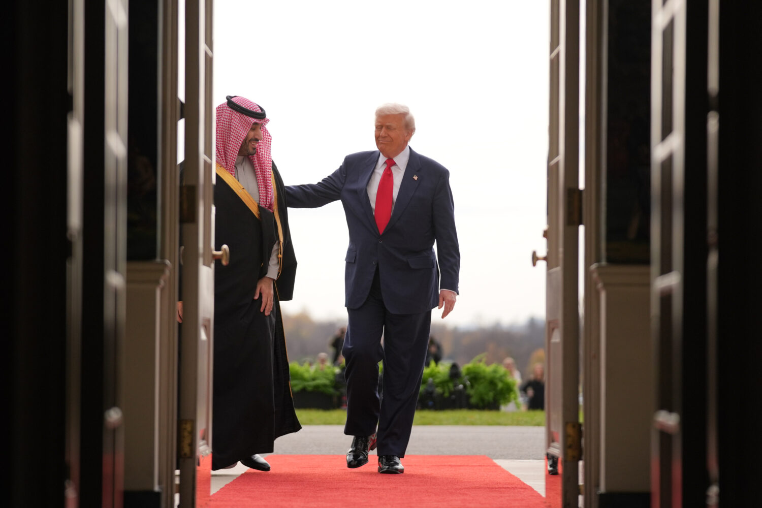 President Donald Trump welcomes Saudi Arabia's Crown Prince Mohammed bin Salman to the White House,...