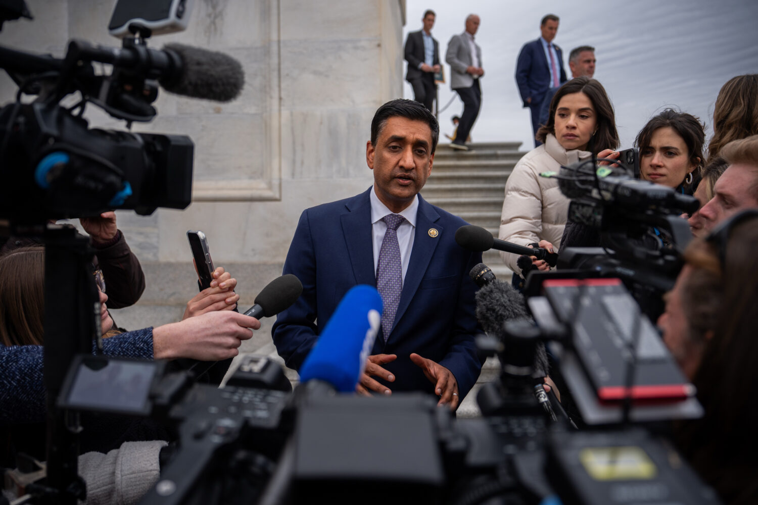 Rep. Ro Khanna, D-Calif., speaks to reporters on the steps of the U.S. Capitol after voting in favo...