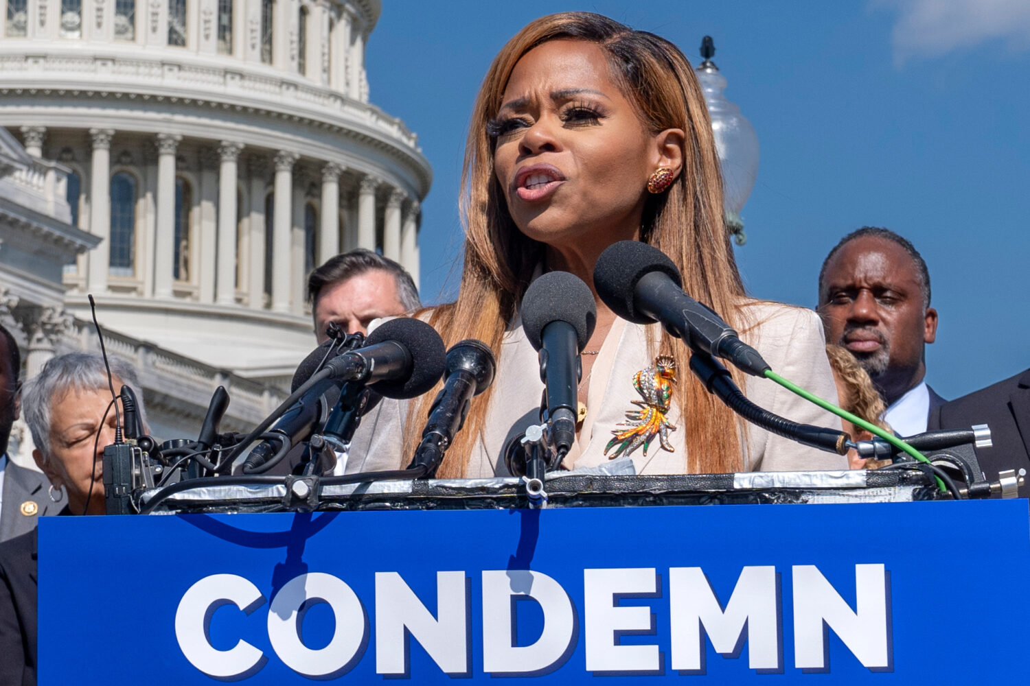 FILE - Rep. Sheila Cherfilus-McCormick, D-Fla., condemns hate speech and misinformation about Haiti...