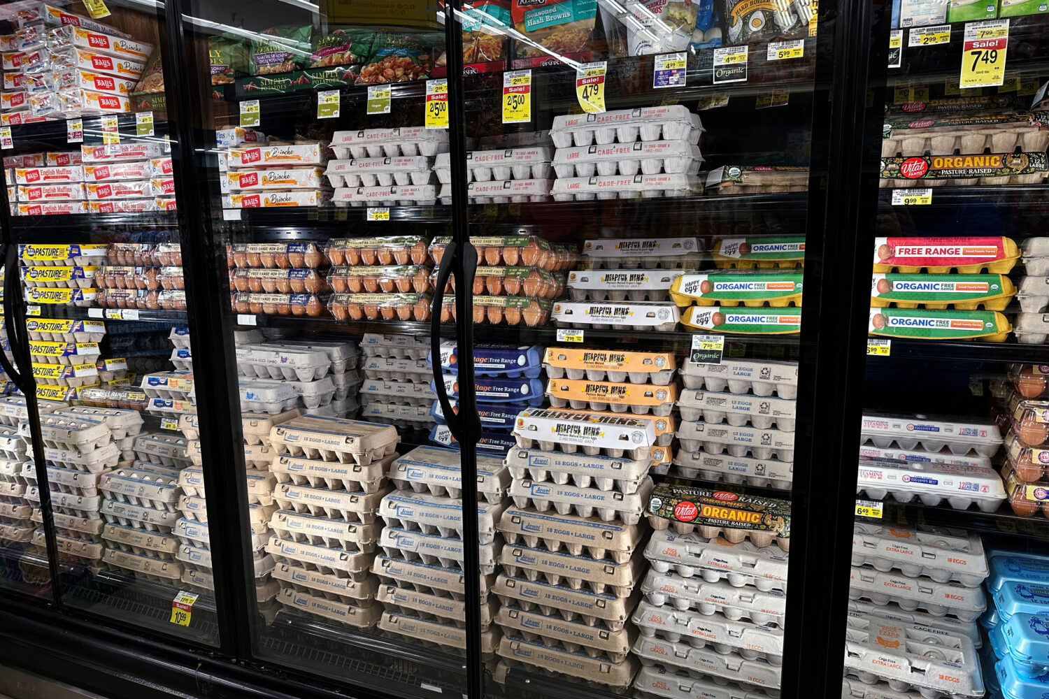 FILE - Eggs are displayed in refrigerators at a grocery store in Glenview, Ill., Feb. 10, 2025. (AP...