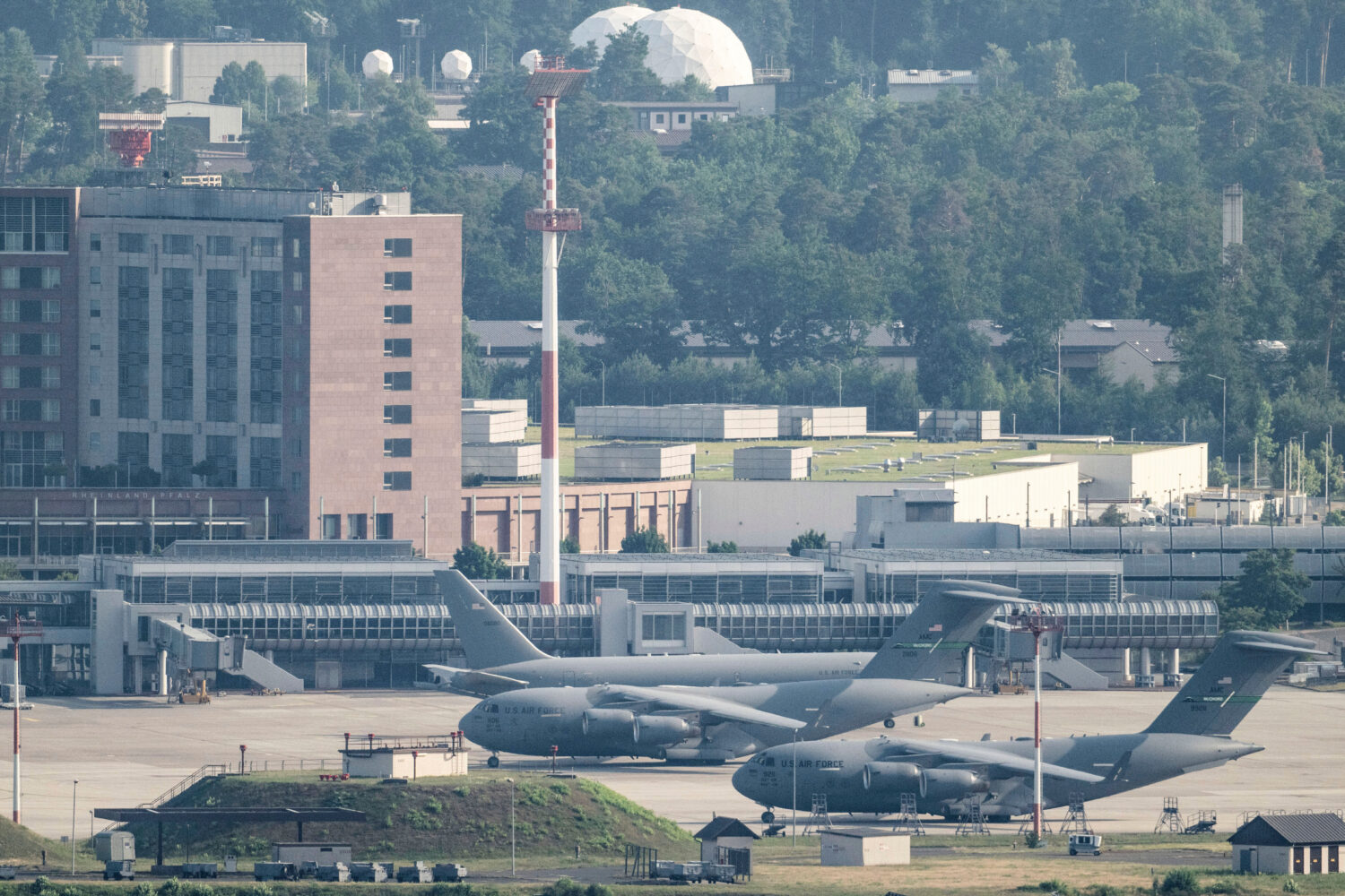 FILE -United States' Air Force transport aircrafts are seen on the tarmac at Ramstein US air base, ...