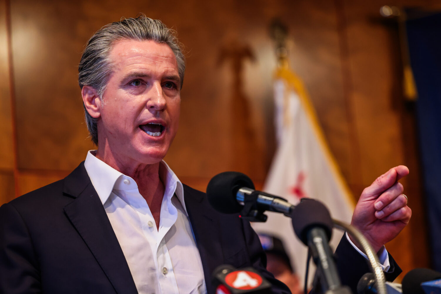 California Gov. Gavin Newsom speaks during a campaign event in support of Proposition 50 in San Fra...