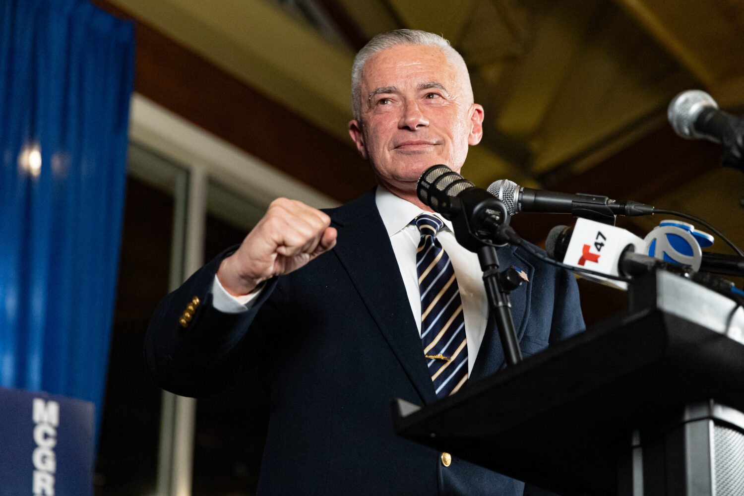 Jersey City mayoral candidate Jim McGreevey speaks to supporters at his election night party, Jerse...