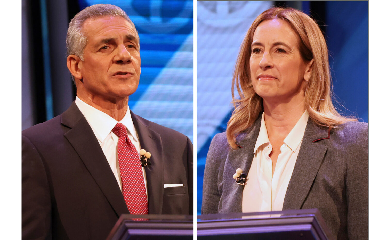 This combination photo shows candidates for governor of New Jersey Republican Jack Ciattarelli, lef...
