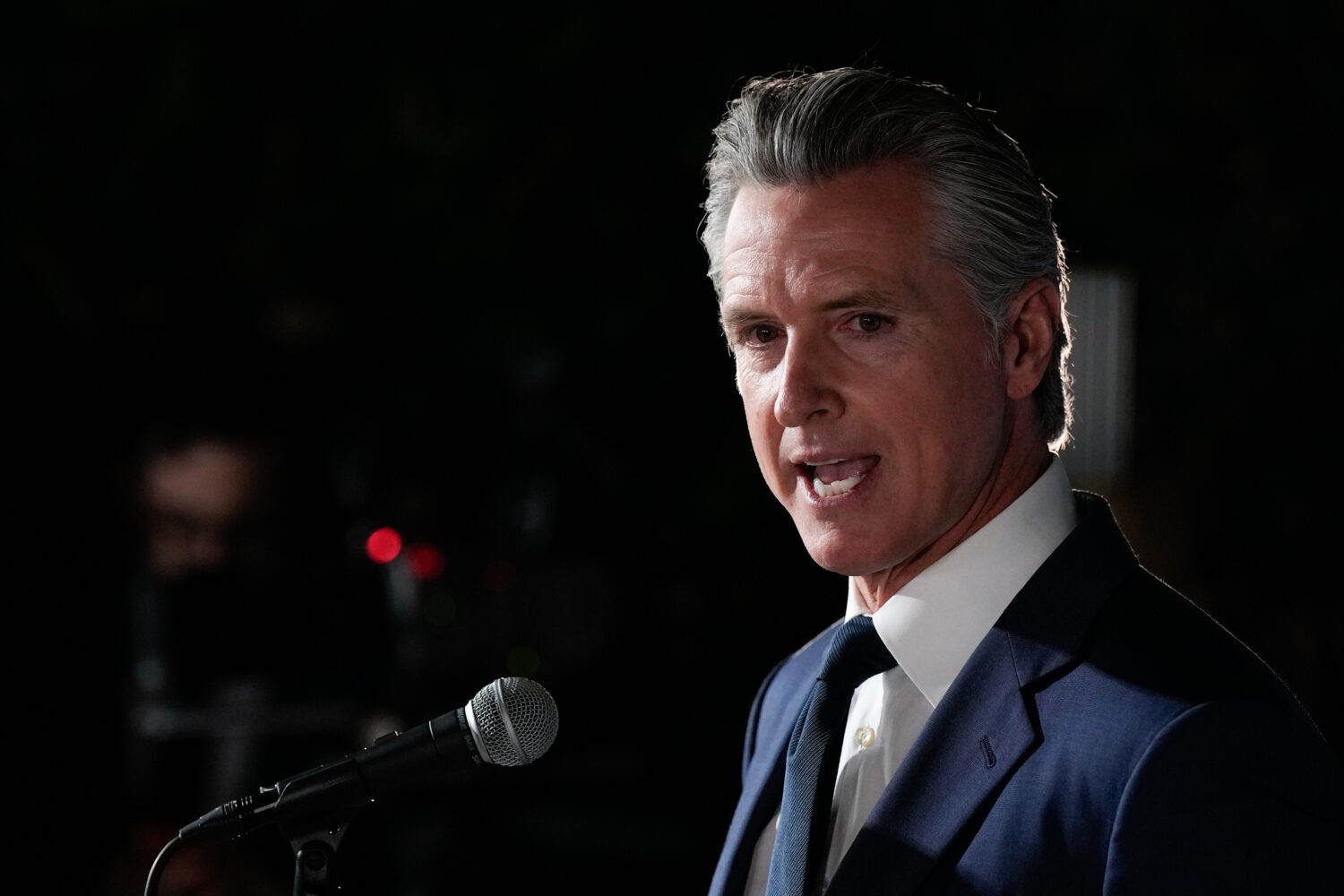 California Gov. Gavin Newsom speaks during an election night press conference at a California Democ...
