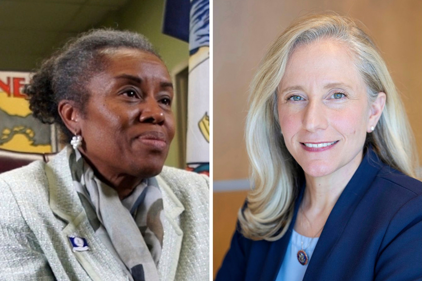 This combo image shows Virginia Republican gubernatorial candidate Winsome Earle-Sears, left, and D...