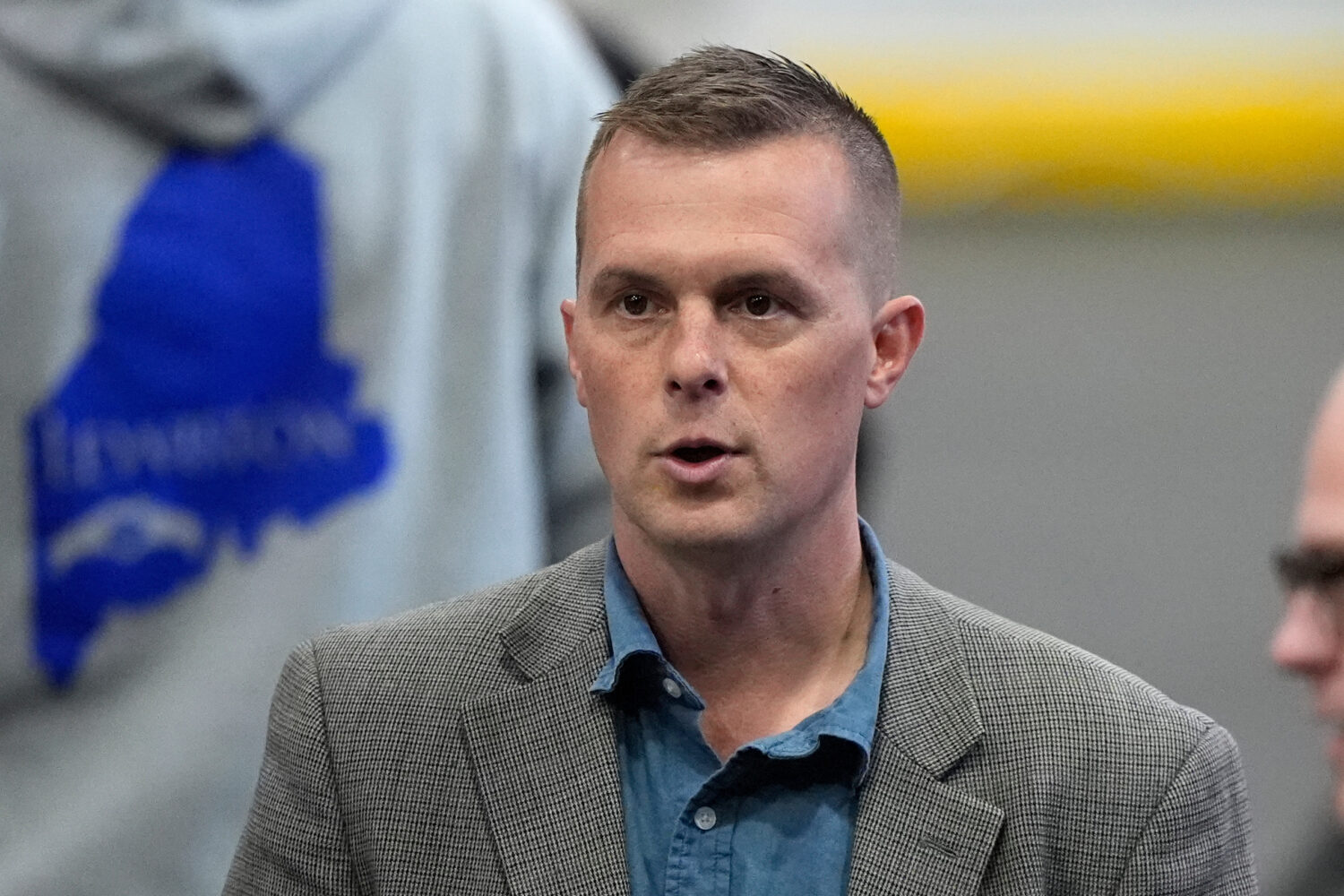 FILE - Rep. Jared Golden, D-Maine, attends an event, October. 25, 2024, in Lewiston, Maine. (AP Pho...