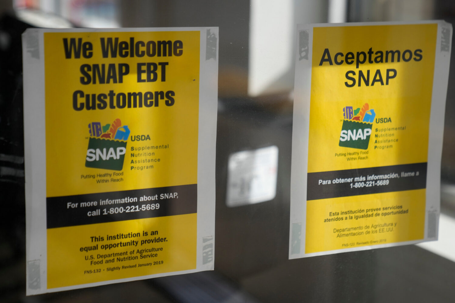 Signage showing that USDA Supplemental Nutrition Assistance Program (SNAP) is accepted, is displaye...