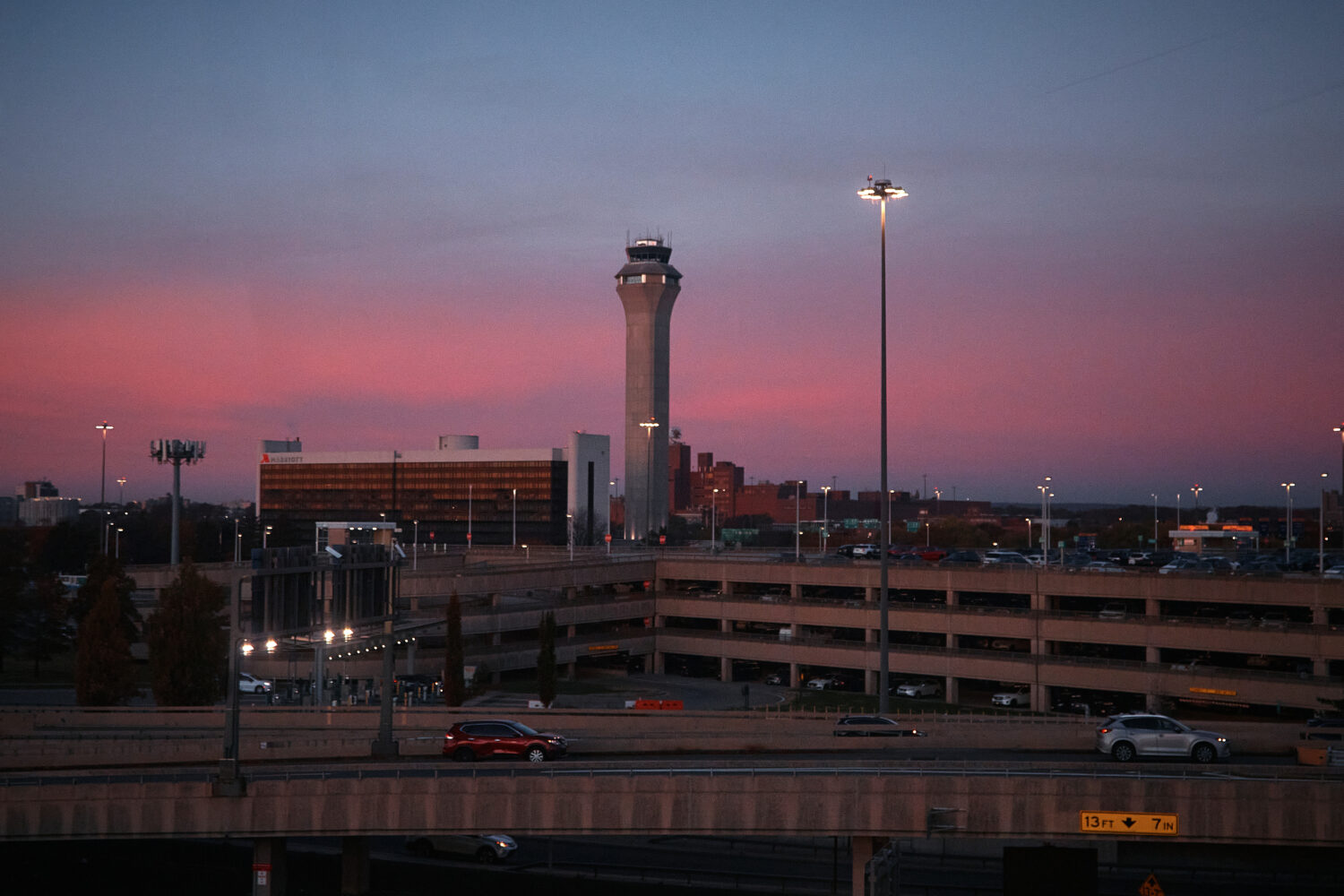 A control tower operates at Newark Liberty International Airport on Friday, Nov. 7, 2025, in Newark...