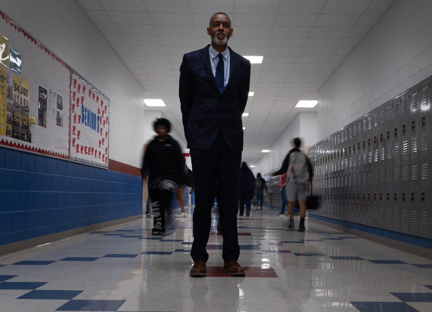 Lackland Independent School District Superintendent Dr. Burnie Roper stands in a hallway at the Vir...