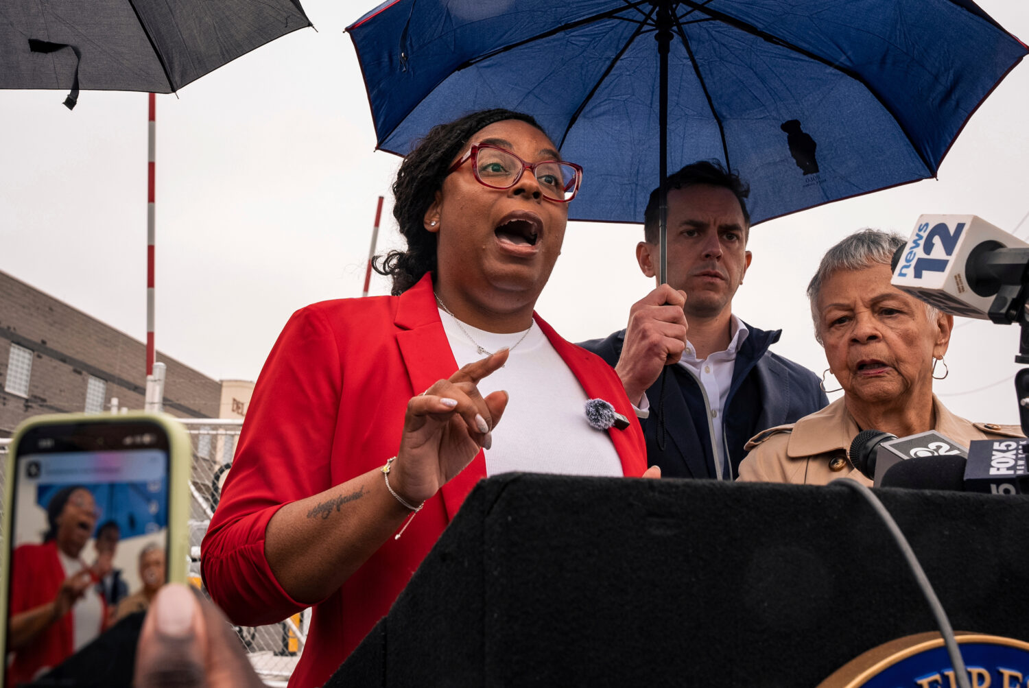 FILE - Congresswoman Rep. LaMonica McIver, D-N.J., speaks to the press after Newark mayor Ras Barak...
