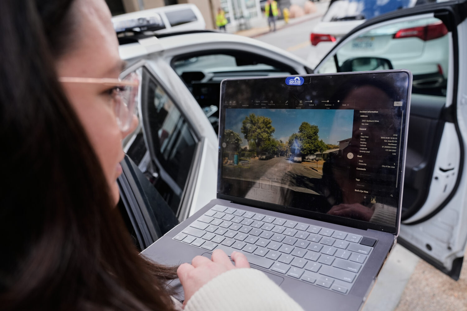 Chelsea Palacio, public information manager for the City of San Jose, showcases how a small detecti...