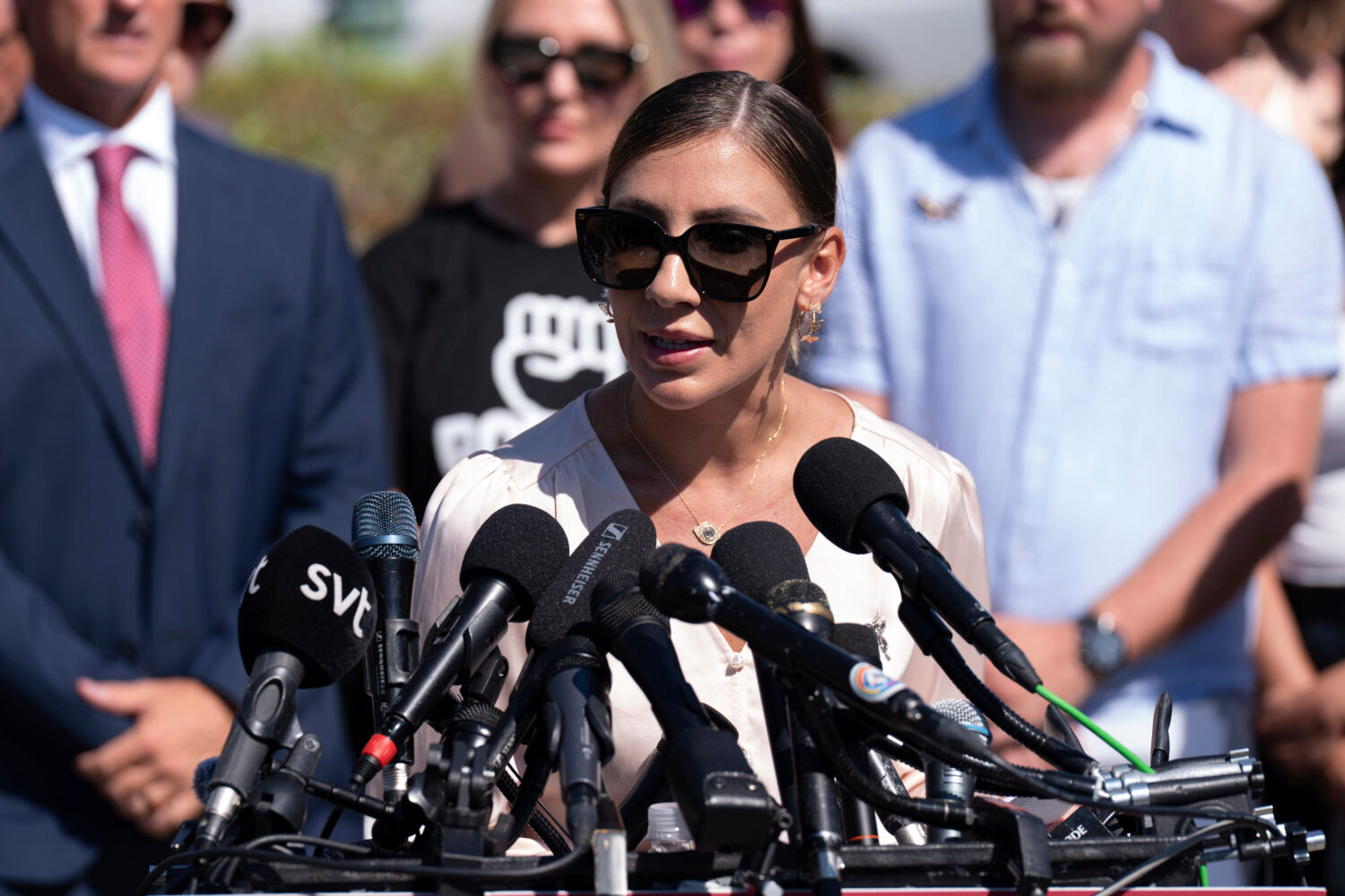 FILE - Marina Lacerda speaks during a news conference at the U.S. Capitol, Sept. 3, 2025, in Washin...