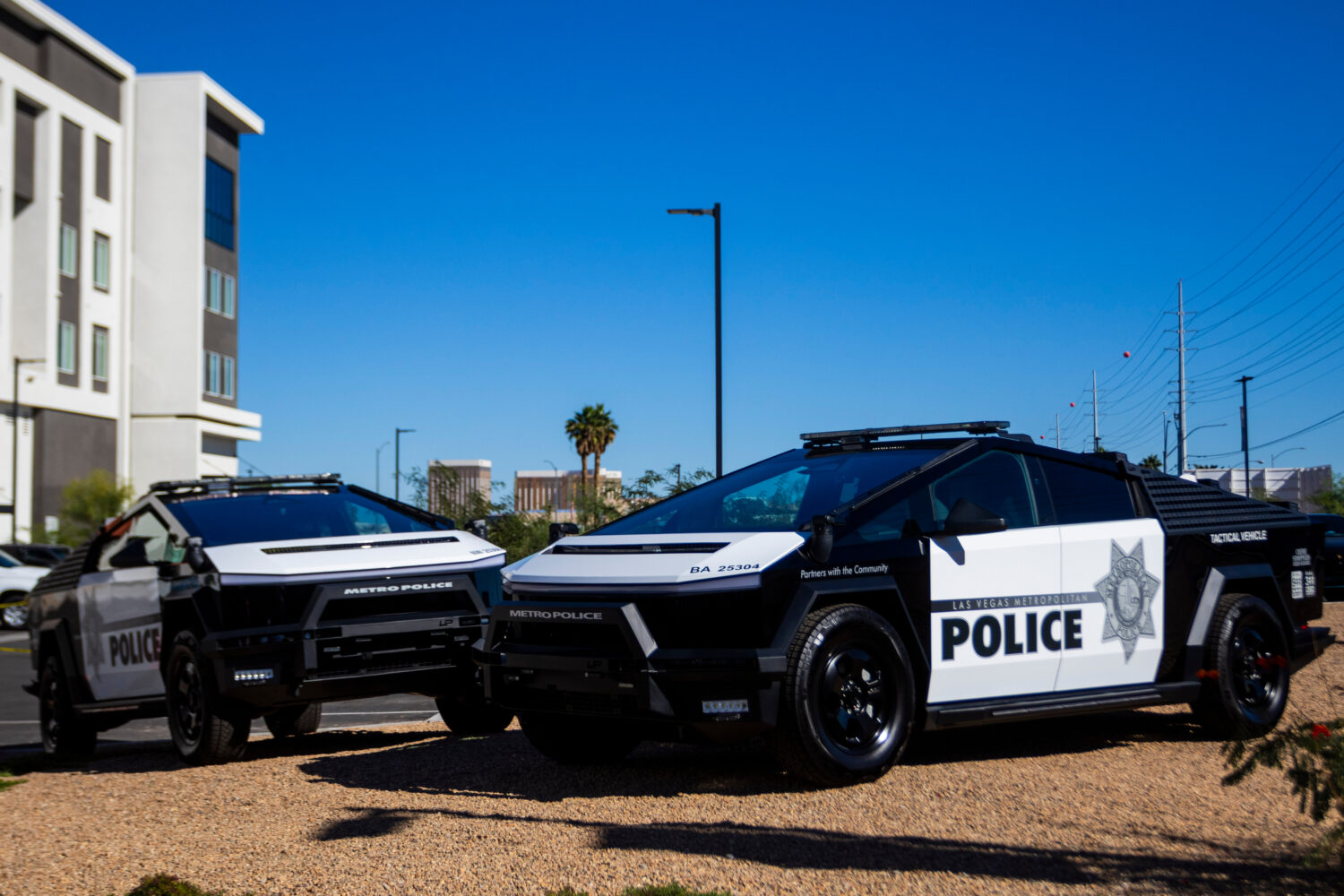 Tesla Cybertrucks owned by the Las Vegas Metro Police department is on display in Las Vegas on Tues...
