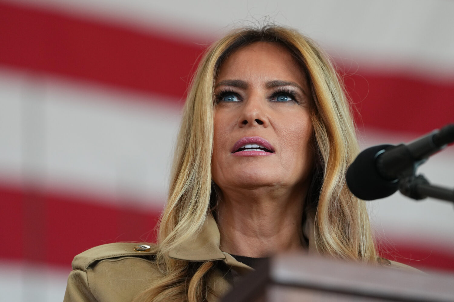 First lady Melania Trump speaks at the Mega Hangar at the Marine Corps Air Station New River in Jac...