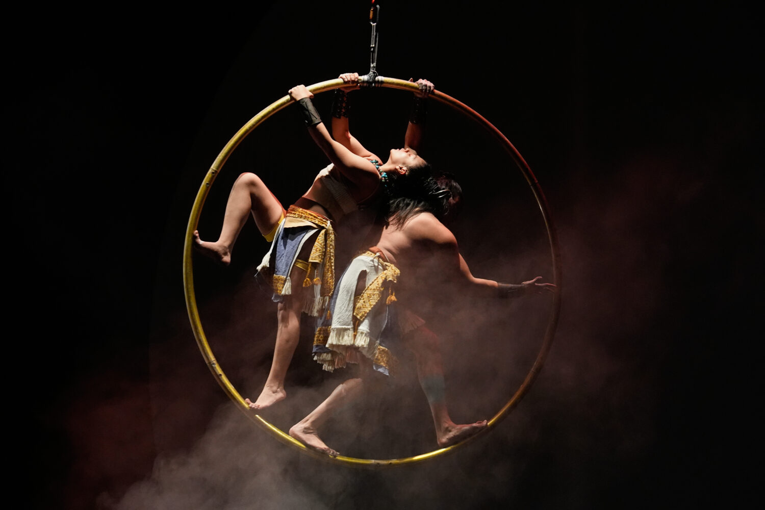 Acrobats from a Mexican theater company perform the show titled "Mortal Leap into Xibalba," which r...