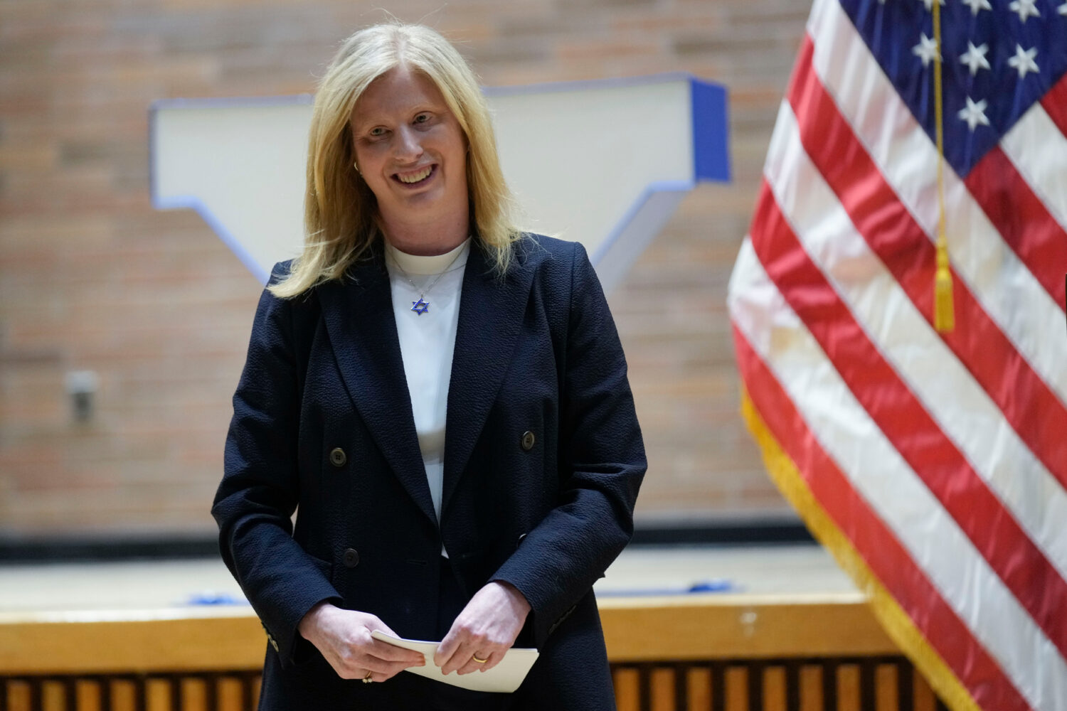 FILE - NYPD Commissioner Jessica Tisch steps off the stage after speaking during her swearing in ce...