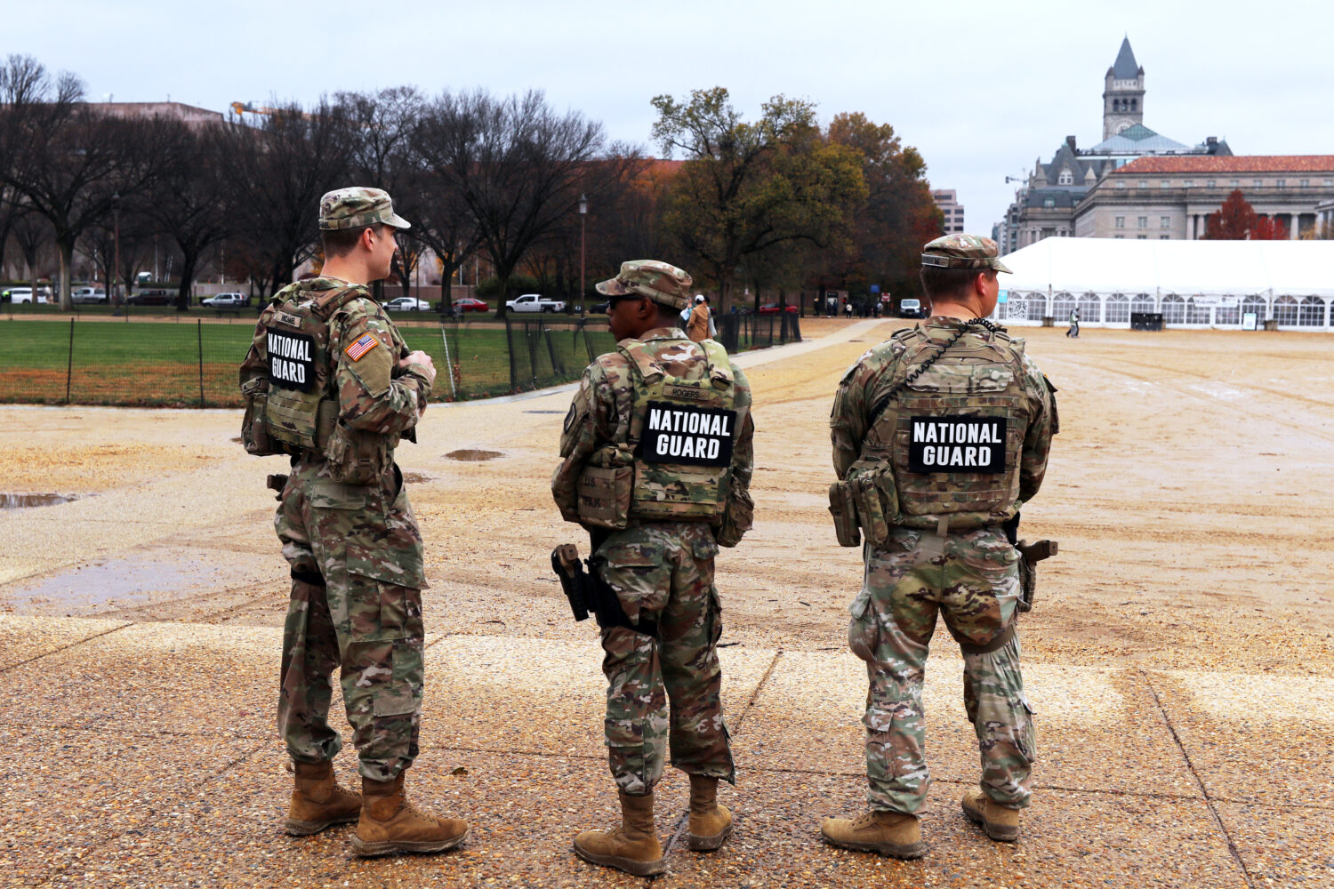 National Guard patrol on the National Mall near the U.S. Capitol, Wednesday, Nov. 26, 2025, in Wash...