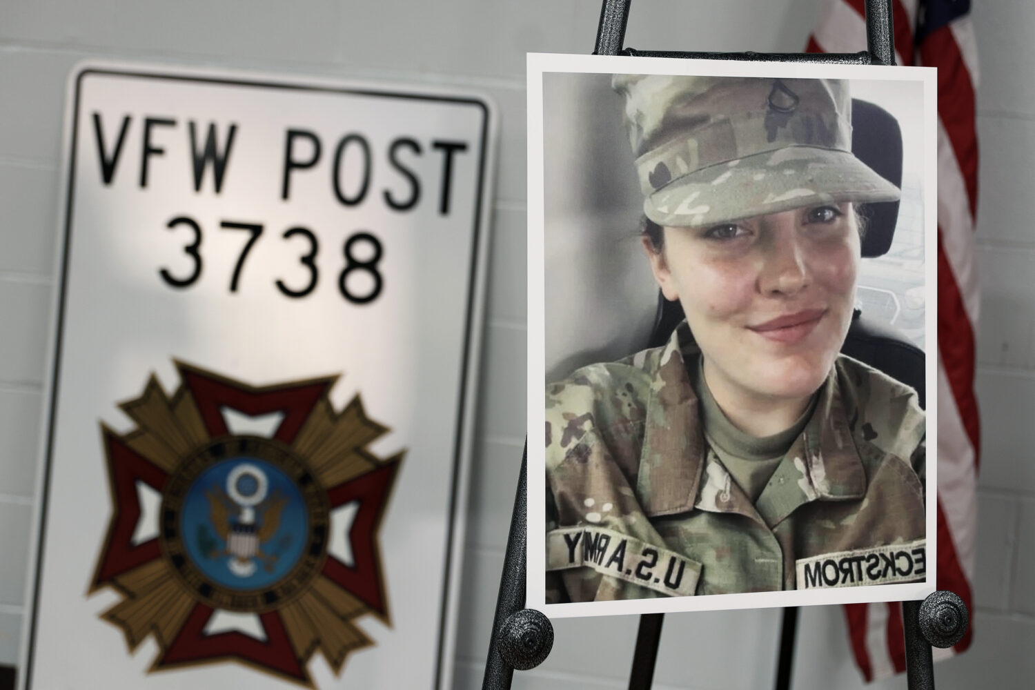 A photo is displayed of National Guard member Specialist Sarah Beckstrom, one of two National Guard...