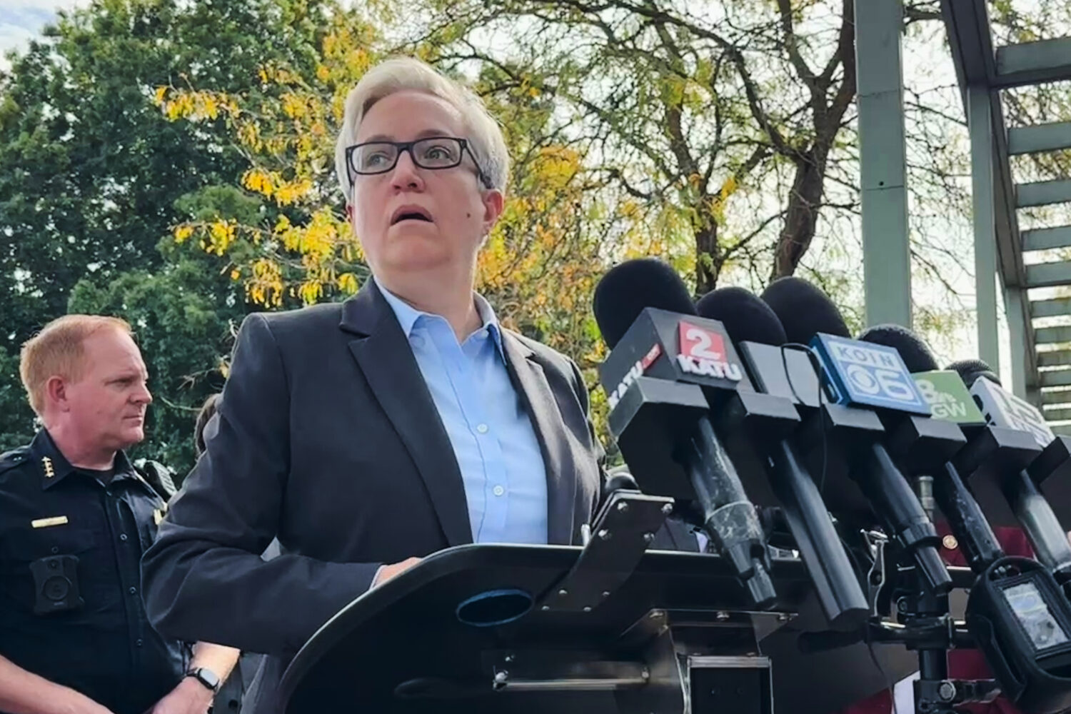 FILE - Democratic Oregon Gov. Tina Kotek speaks at a news conference in Portland, Ore., on Sept. 27...