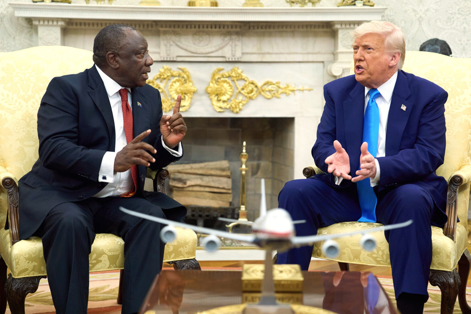 FILE - President Donald Trump meets South Africa's President Cyril Ramaphosa in the Oval Office of ...