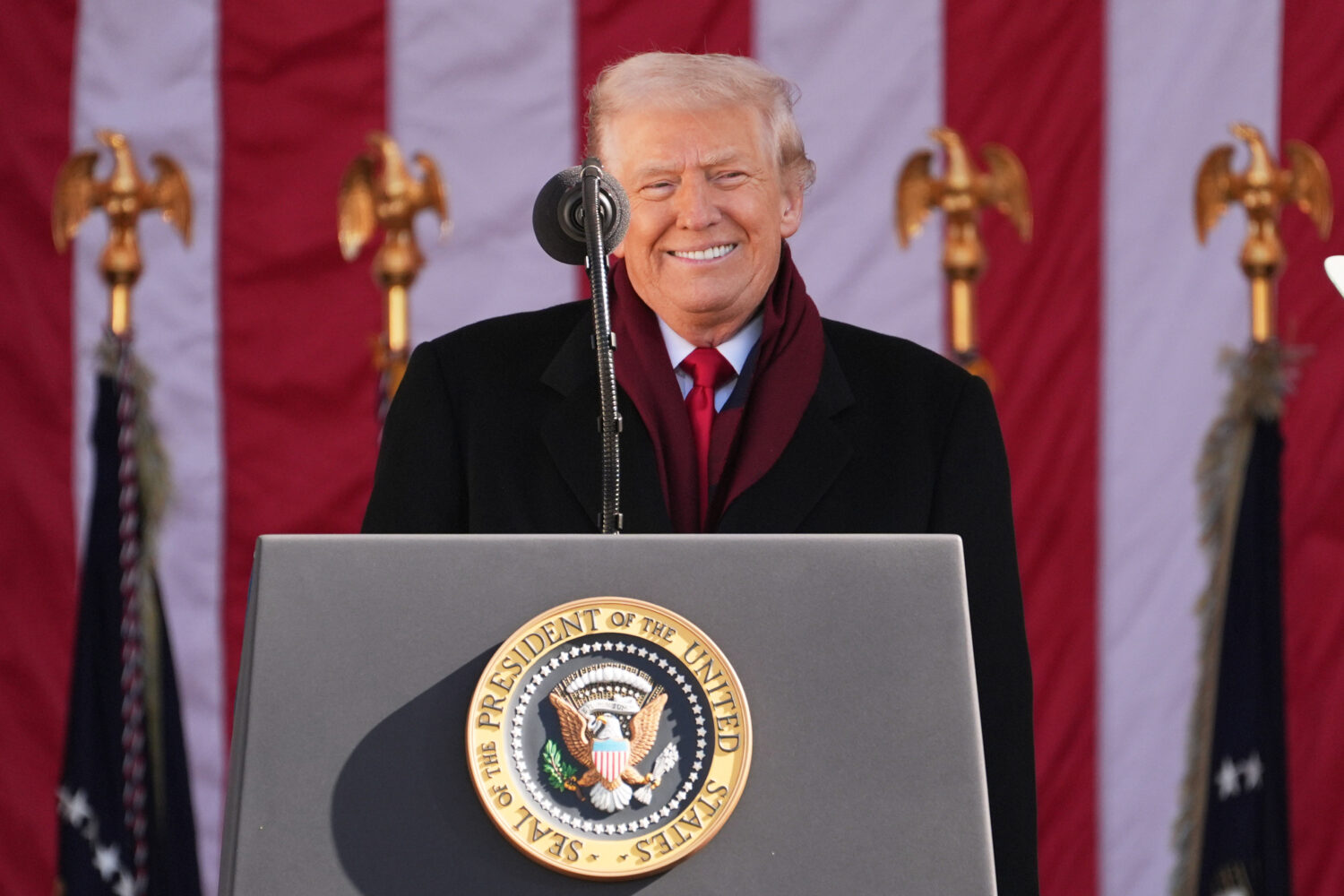 President Donald Trump speaks during an event to mark Veterans Day at Arlington National Cemetery, ...