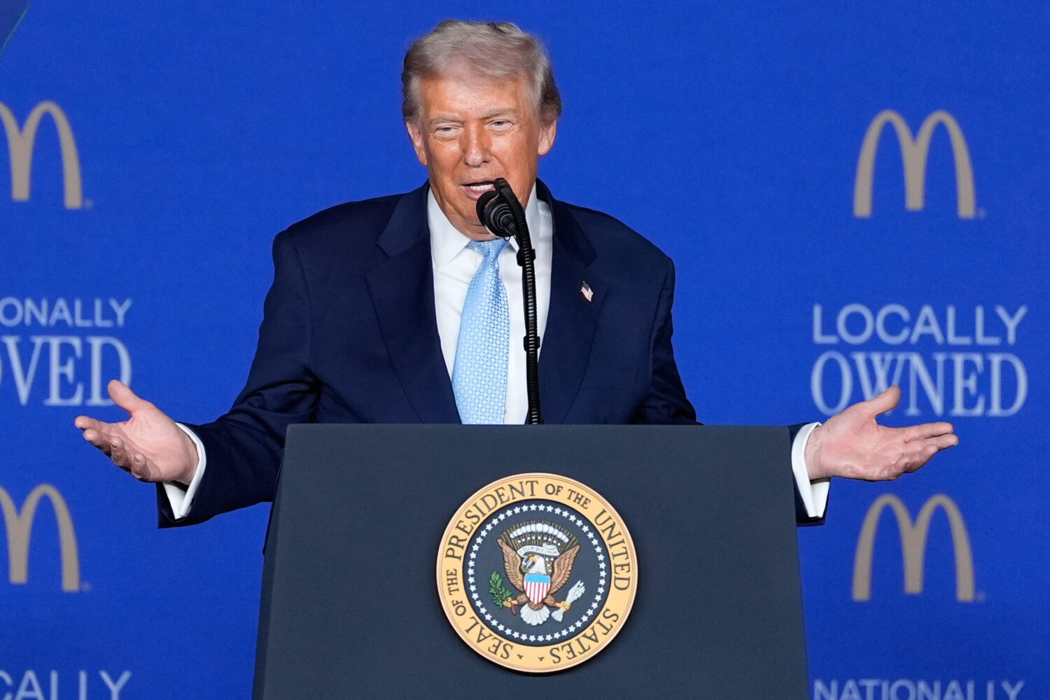 President Donald Trump speaks at the McDonald's Impact Summit, Monday, Nov. 17, 2025, in Washington...