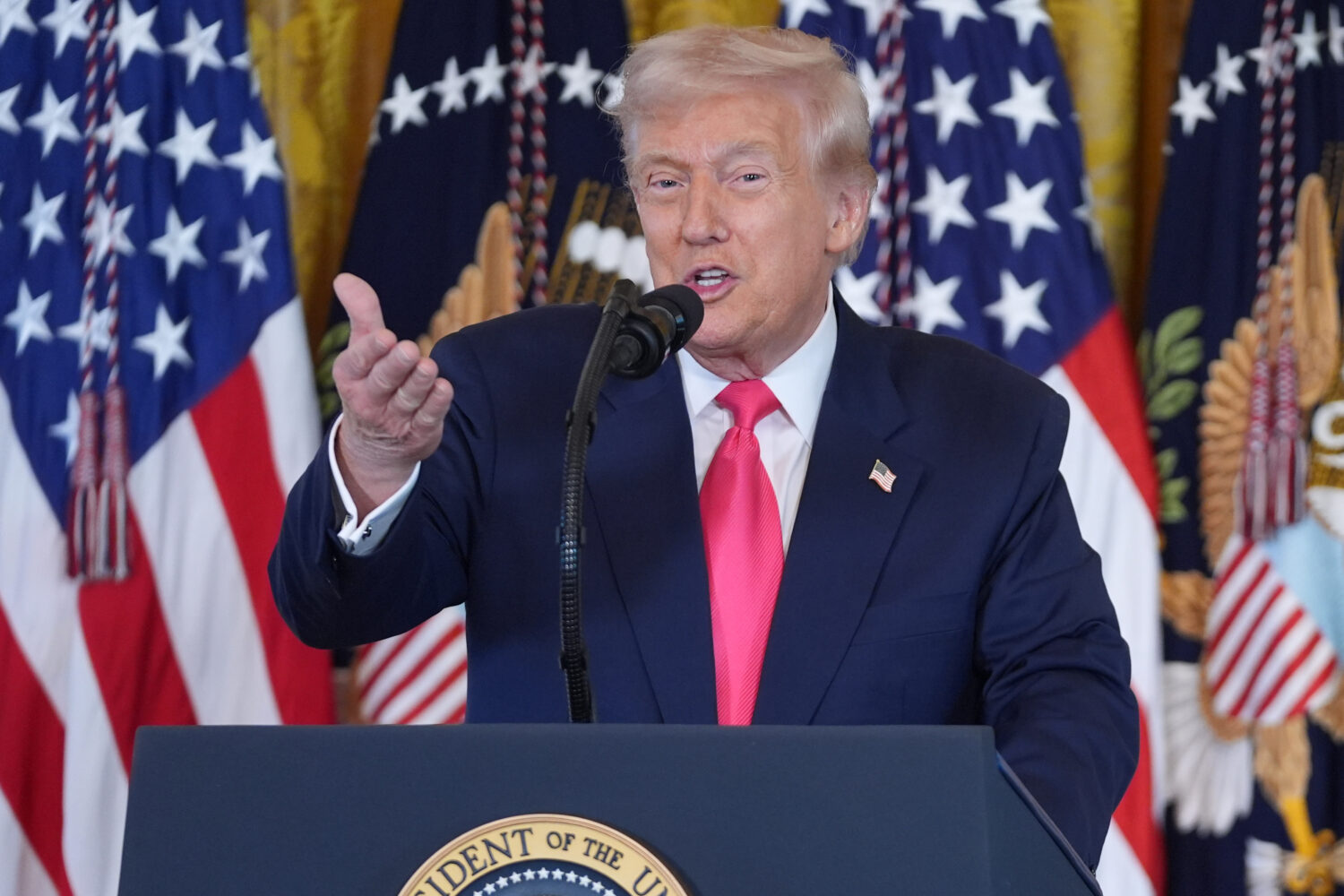 President Donald Trump speaks during an event on foster care in the East Room of the at the White H...