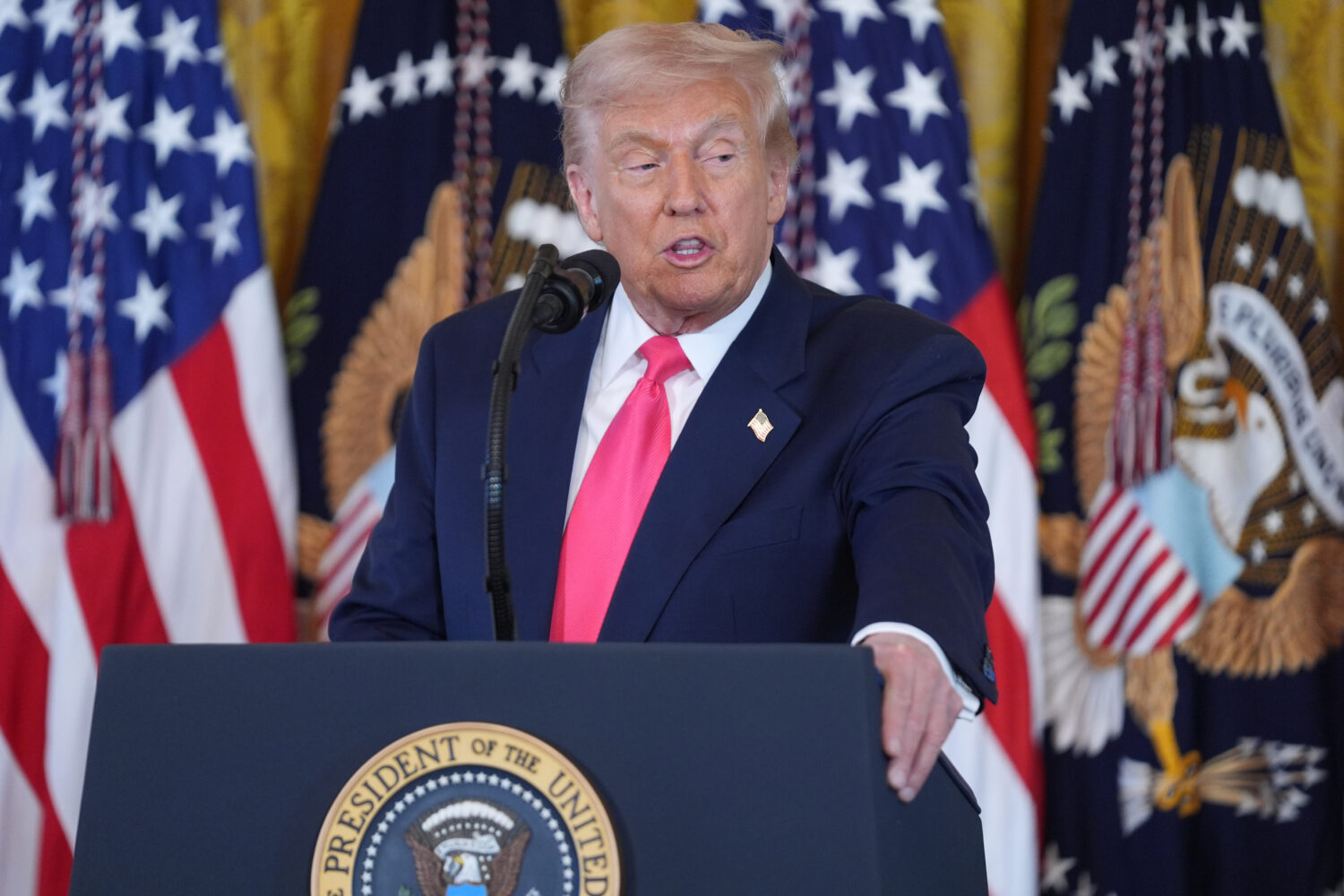 President Donald Trump speaks during an event on foster care in the East Room of the at the White H...