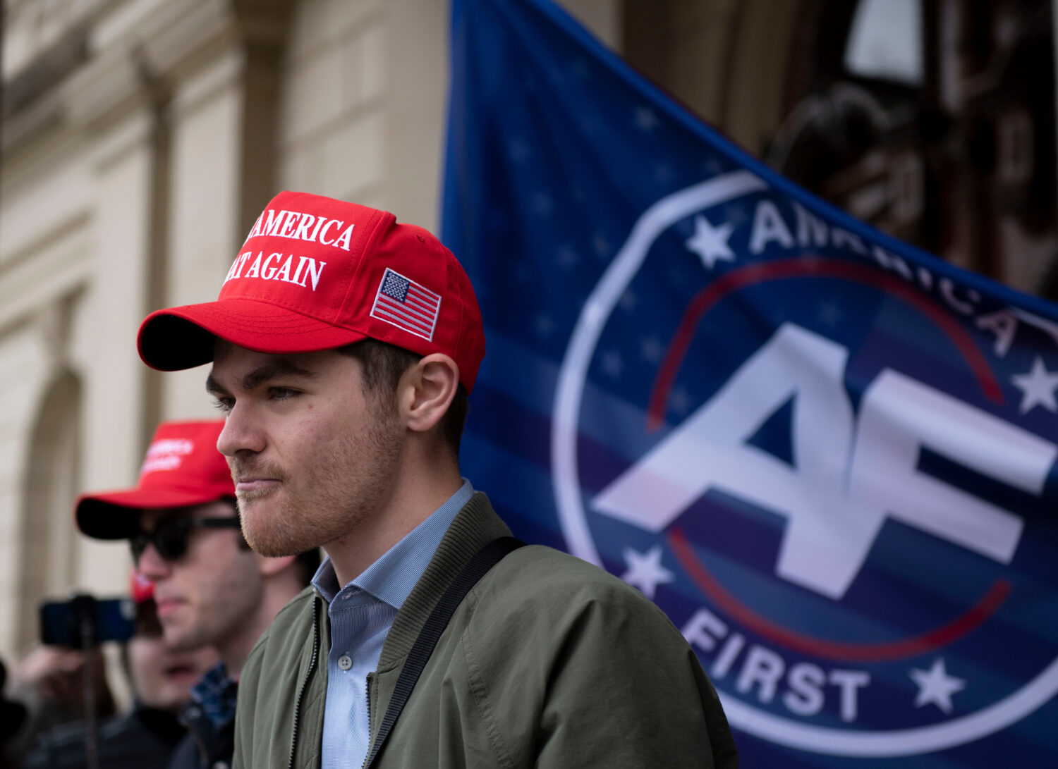 FILE - Nick Fuentes, far right activist, holds a rally at the Lansing Capitol, in Lansing, Mich., W...