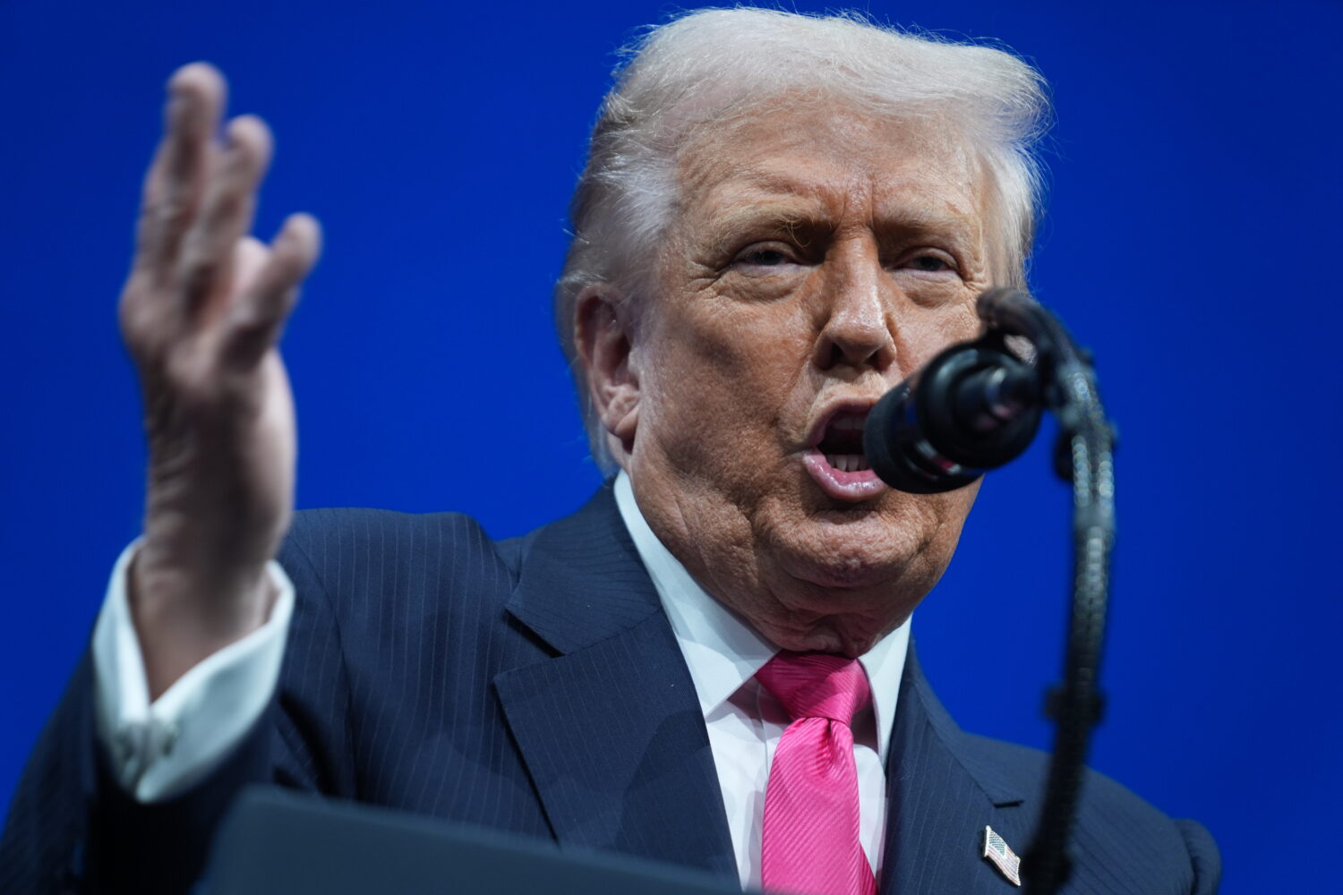 President Donald Trump speaks during the Saudi Investment Forum at the Kennedy Center, Wednesday, N...