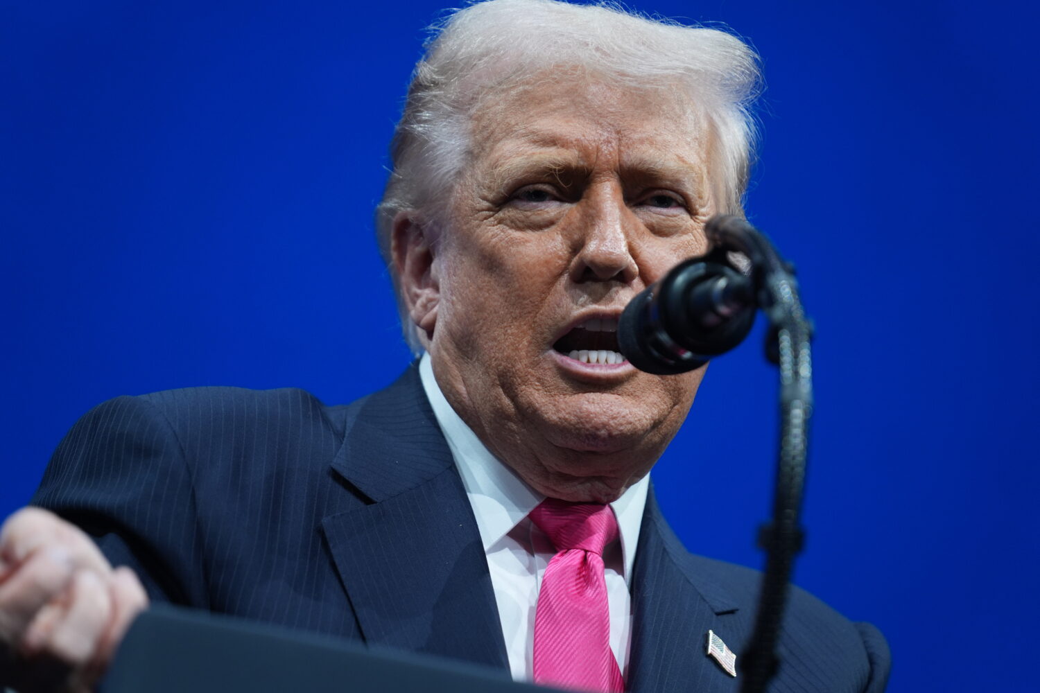 President Donald Trump speaks during the Saudi Investment Forum at the Kennedy Center, Wednesday, N...