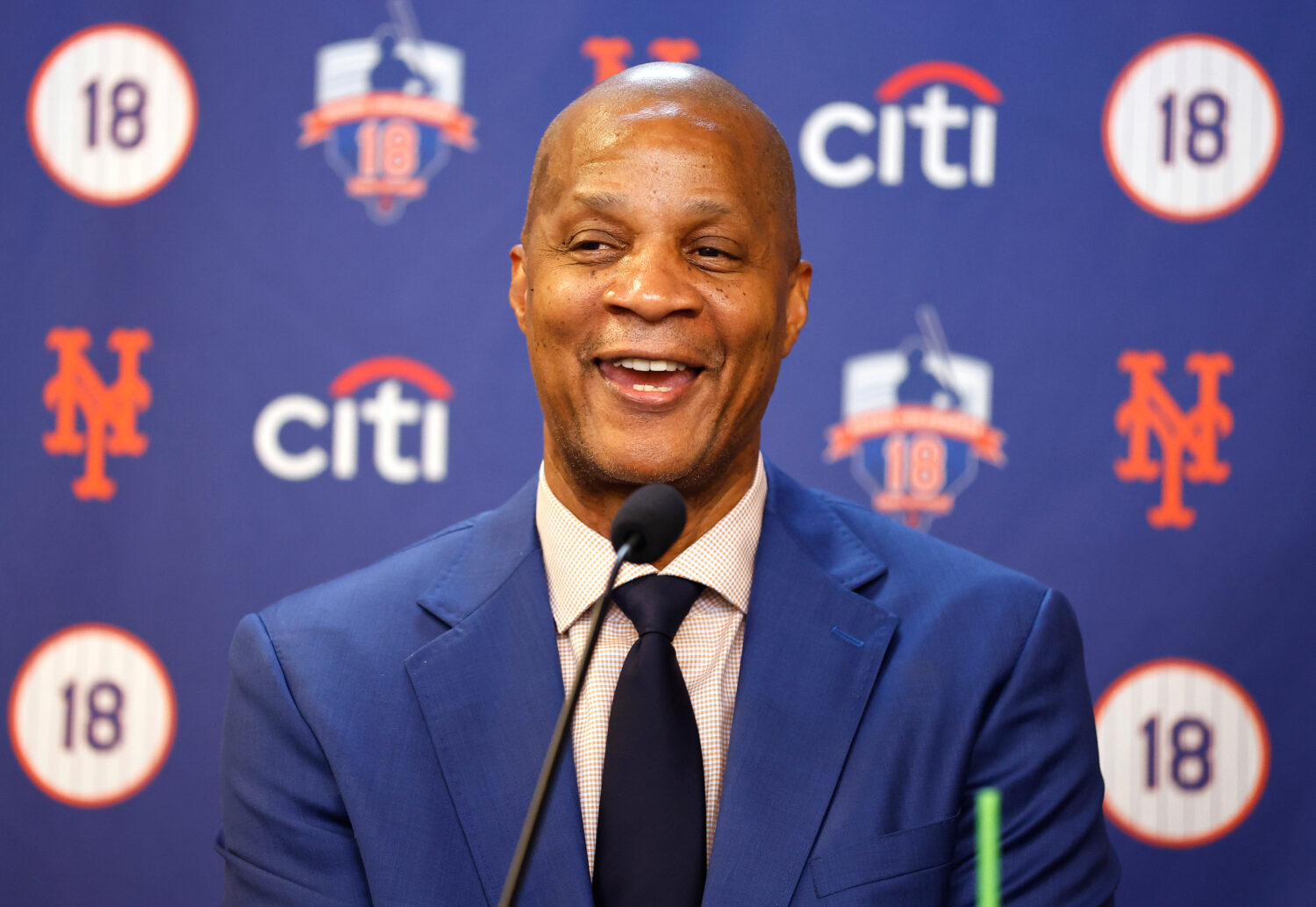 FILE - New York Mets former outfielder Darryl Strawberry speaks before number retirement ceremony, ...