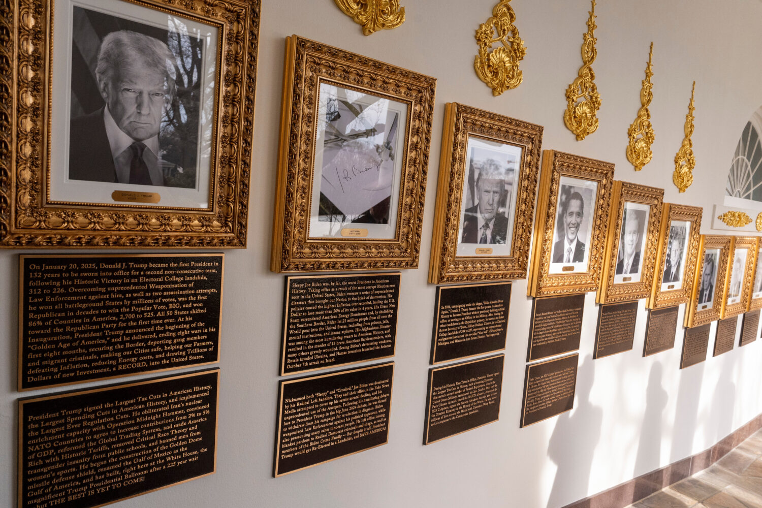 New plaques of explanatory text have been placed underneath presidential portraits on the Colonnade...
