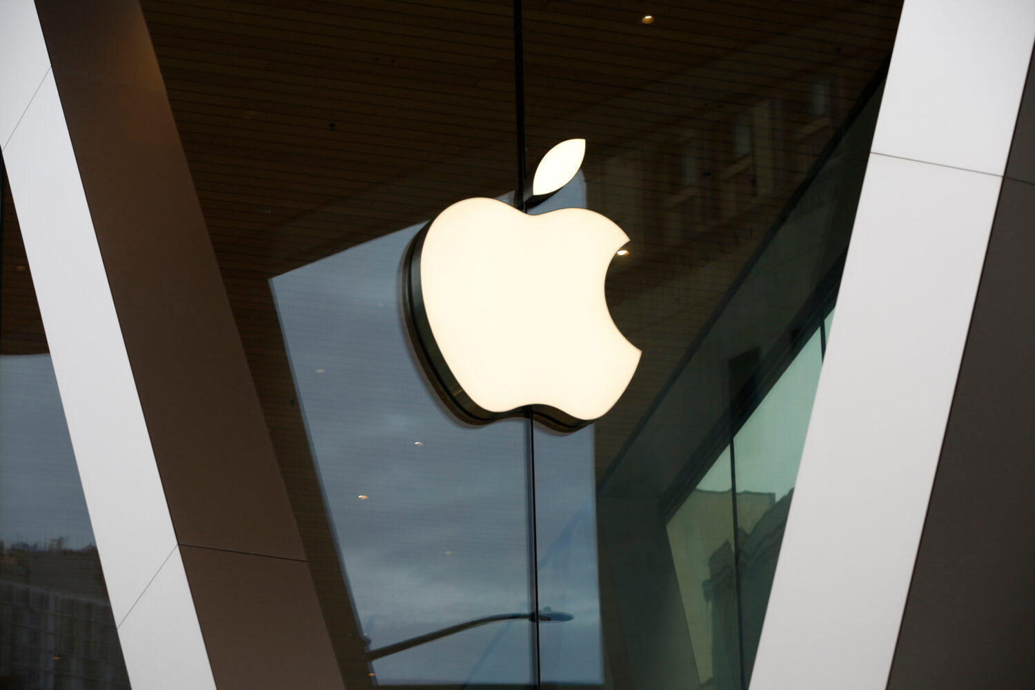 FILE - An Apple logo adorns the facade of the downtown Brooklyn Apple store on March 14, 2020, in N...