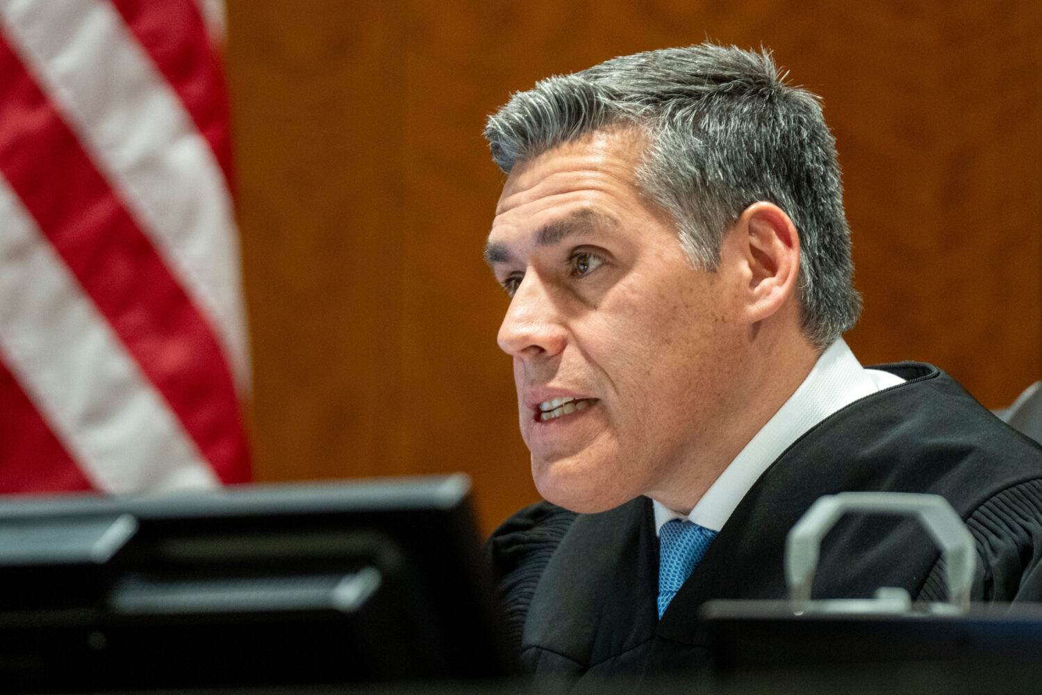 FILE - Fourth District Court Judge Tony Graf presides over a hearing for Tyler Robinson, who is acc...