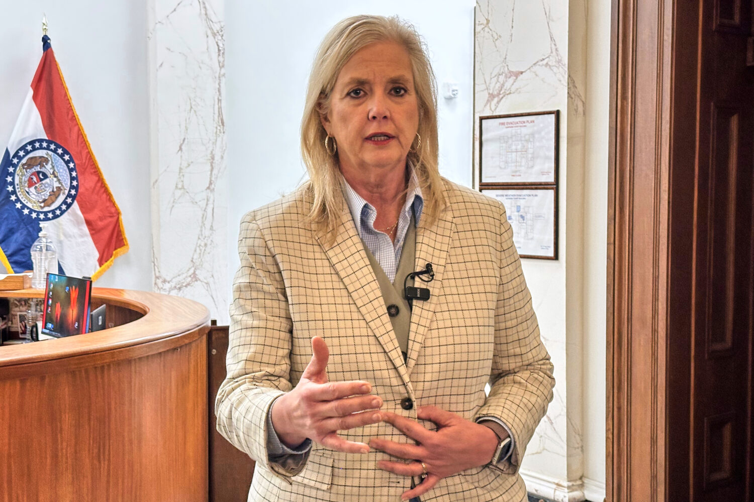 Missouri Attorney General Catherine Hanaway speaks to reporters on Wednesday, Nov. 19, 2025, at her...