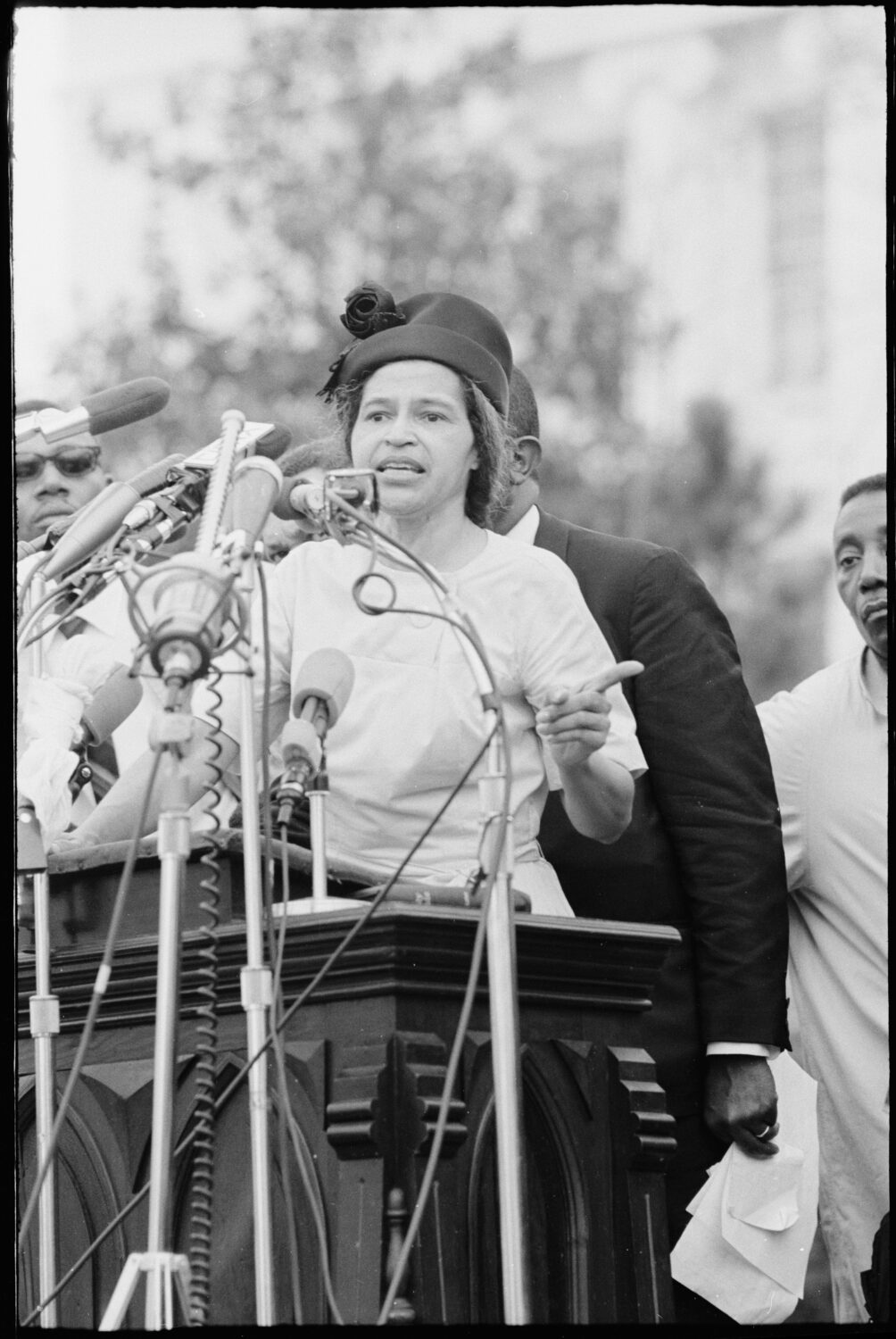 Rosa Parks delivers remarks in front of the Alabama State Capitol at the conclusion of the 54 mile ...