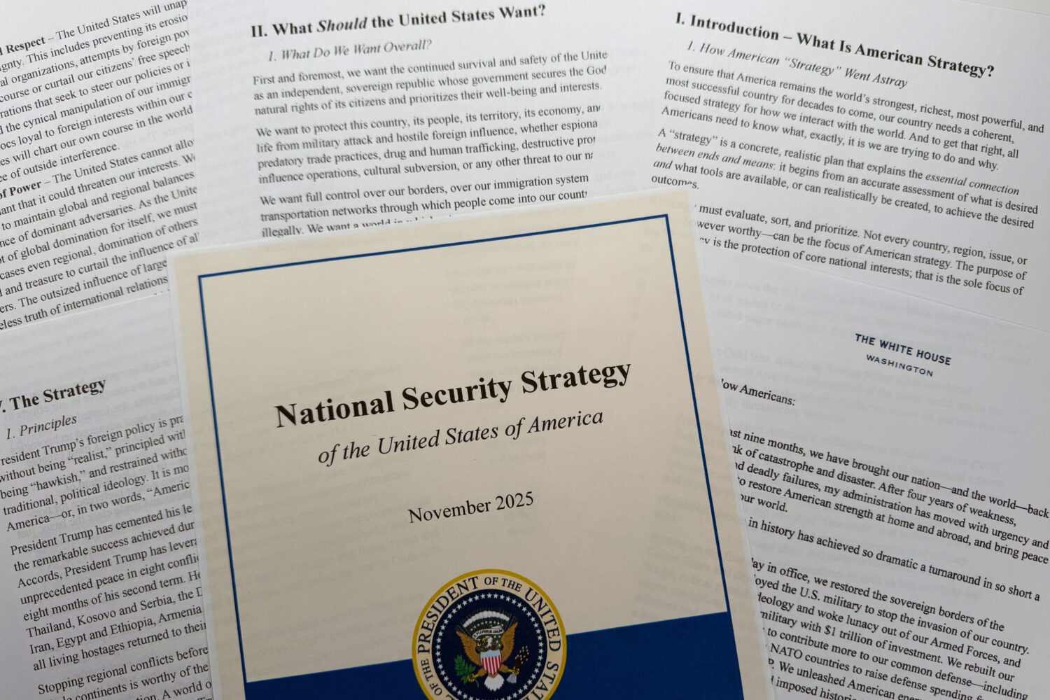 The National Security Strategy, released in November 2025, is photographed Wednesday, Dec. 10, 2025...