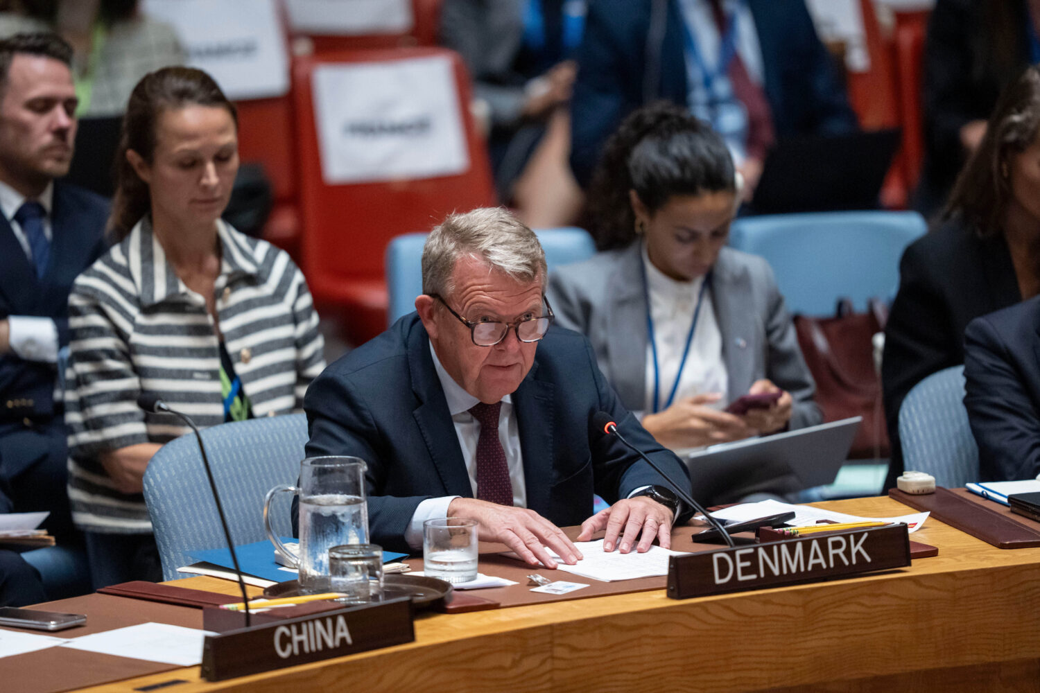 FILE - Denmark's Foreign Minister Lars Loekke Rasmussen speaks during a Security Council meeting at...