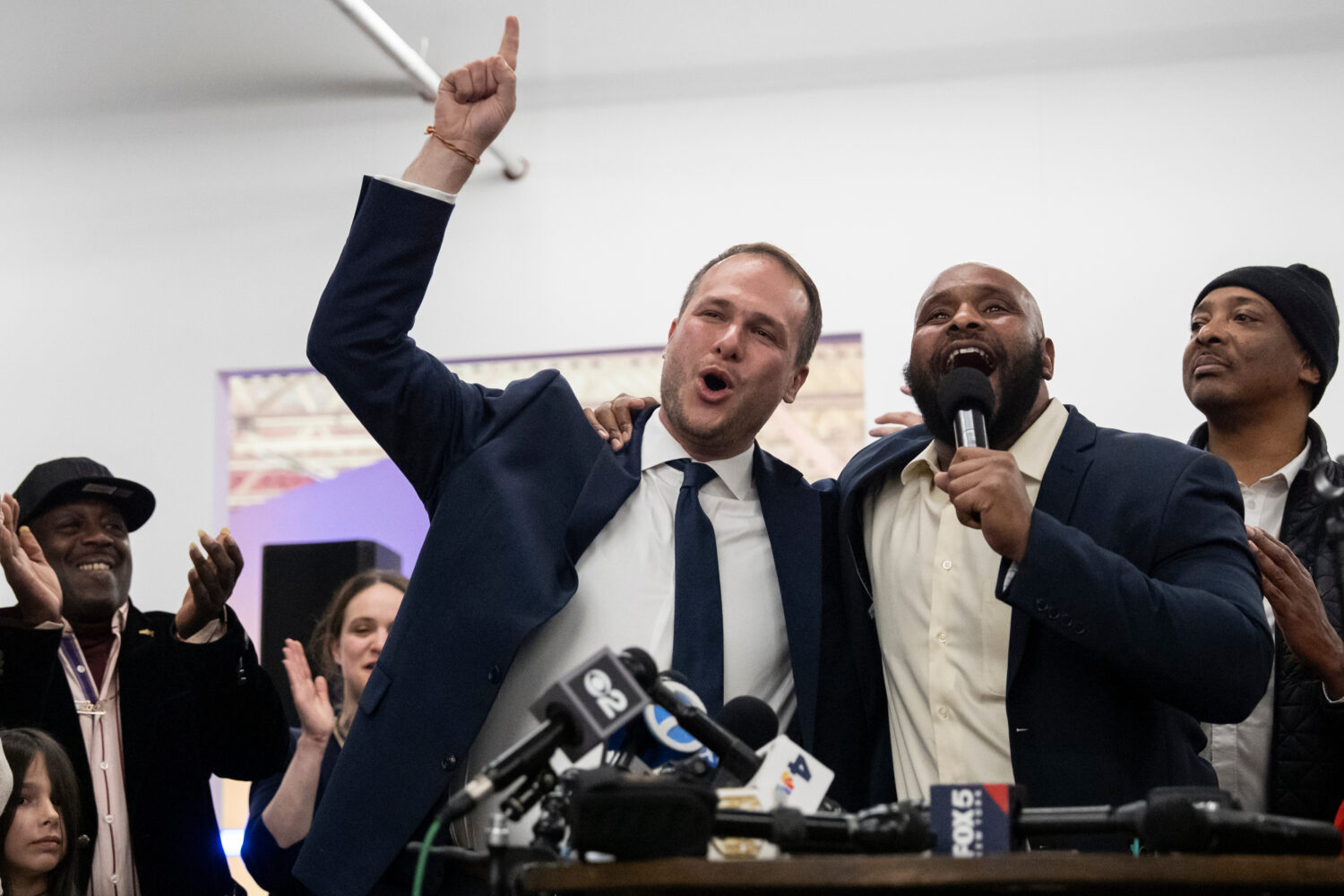Jersey City Mayor-elect James Solomon gestures during his speech at a watch party, Tuesday, Dec. 2,...