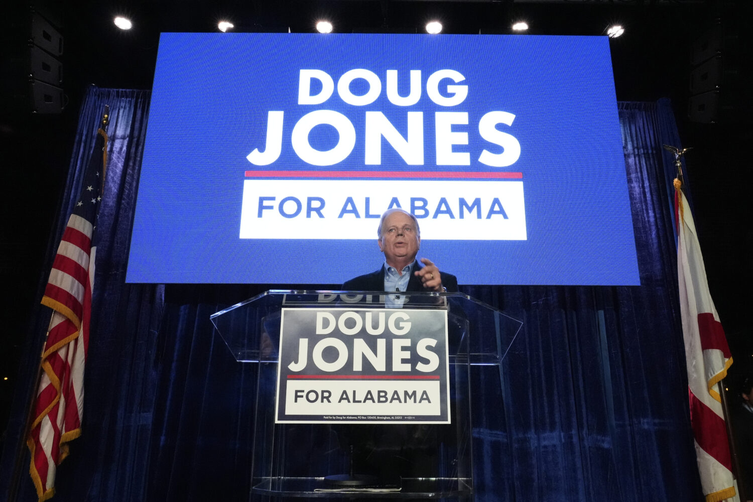 Gubernatorial candidate former Sen. Doug Jones, D-Ala., speaks during an event Friday, Dec. 12, 202...